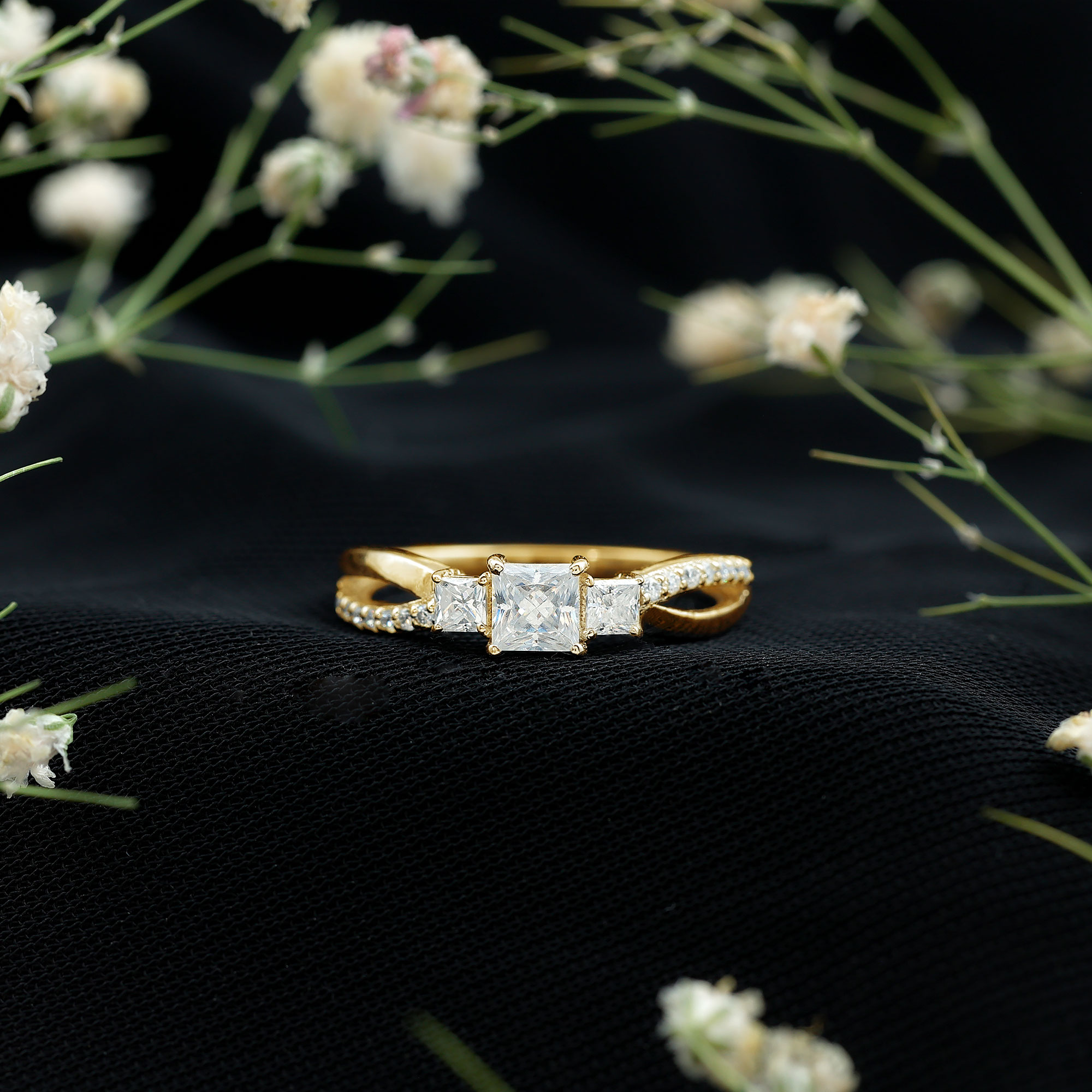 thumbnail video image 2 of Rosec Jewels Lab Diamond Anniversary Ring for Women (Ef-Vs Quality) - Princess Cut Diamond 3 Stone Ring, 10K White Gold, US 7.50, 2 of 8