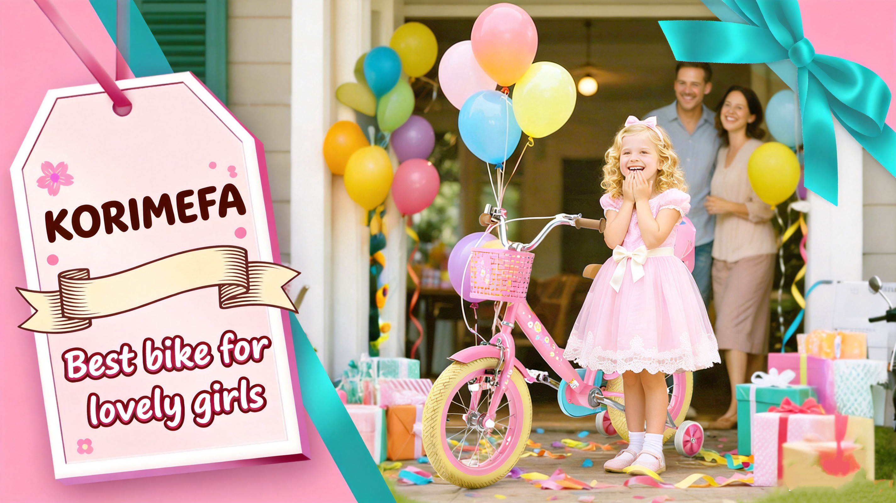 thumbnail video image 2 of Korimefa Girls Bike for Toddlers 4-8 Years Old Kids, 14 inch Kids Bike with Training Wheels, Basket and Doll Seat, Children Bicycles with Handbrake, White, 2 of 18