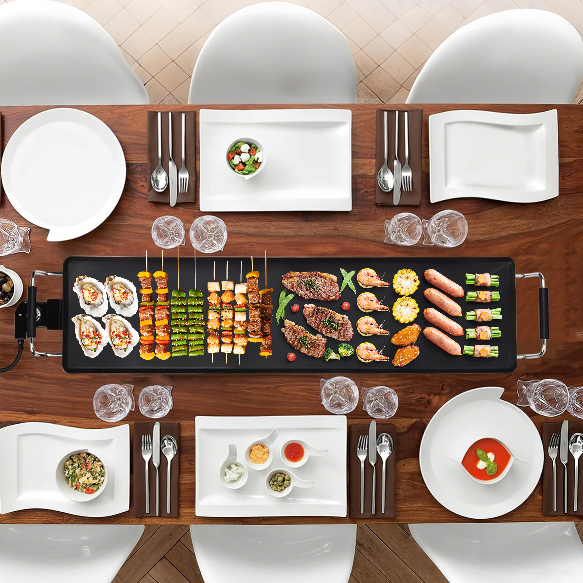 thumbnail video image 2 of AORAN 39.5" Electric Griddle Teppanyaki Grill, Nonstick Extra Large Griddle Long Countertop Grill with Adjustable Temperature & Drip Tray, Easy-to-clean BBQ Pancake Griddle for Indoor & Outdoor Cooki, 2 of 11