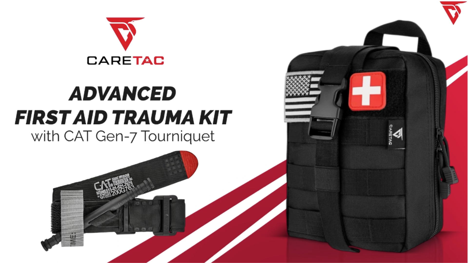 thumbnail video image 2 of CareTac IFAK First Aid & Trauma Kit with CAT Gen 7 Tourniquet, 2 of 7