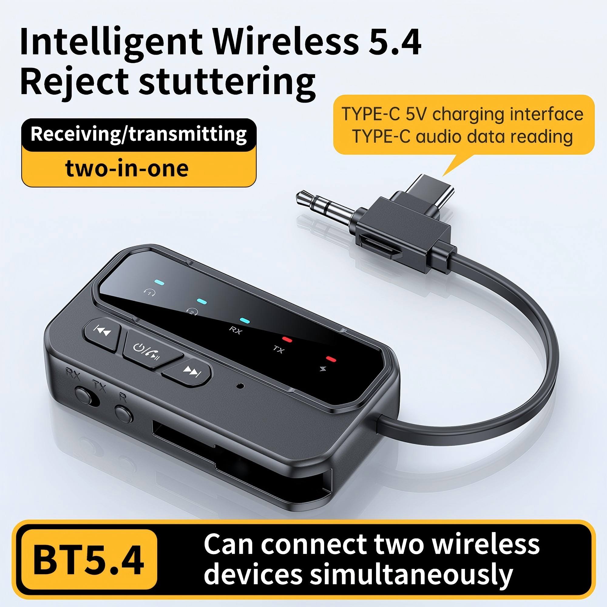 thumbnail video image 2 of Bluetooth 5.4 Transceiver Pro - Dual Audio Streaming for Airplane, Car & Home, Wireless Adapter for TV/Stereo/Headphones (2 Devices Simultaneous), 2 of 14