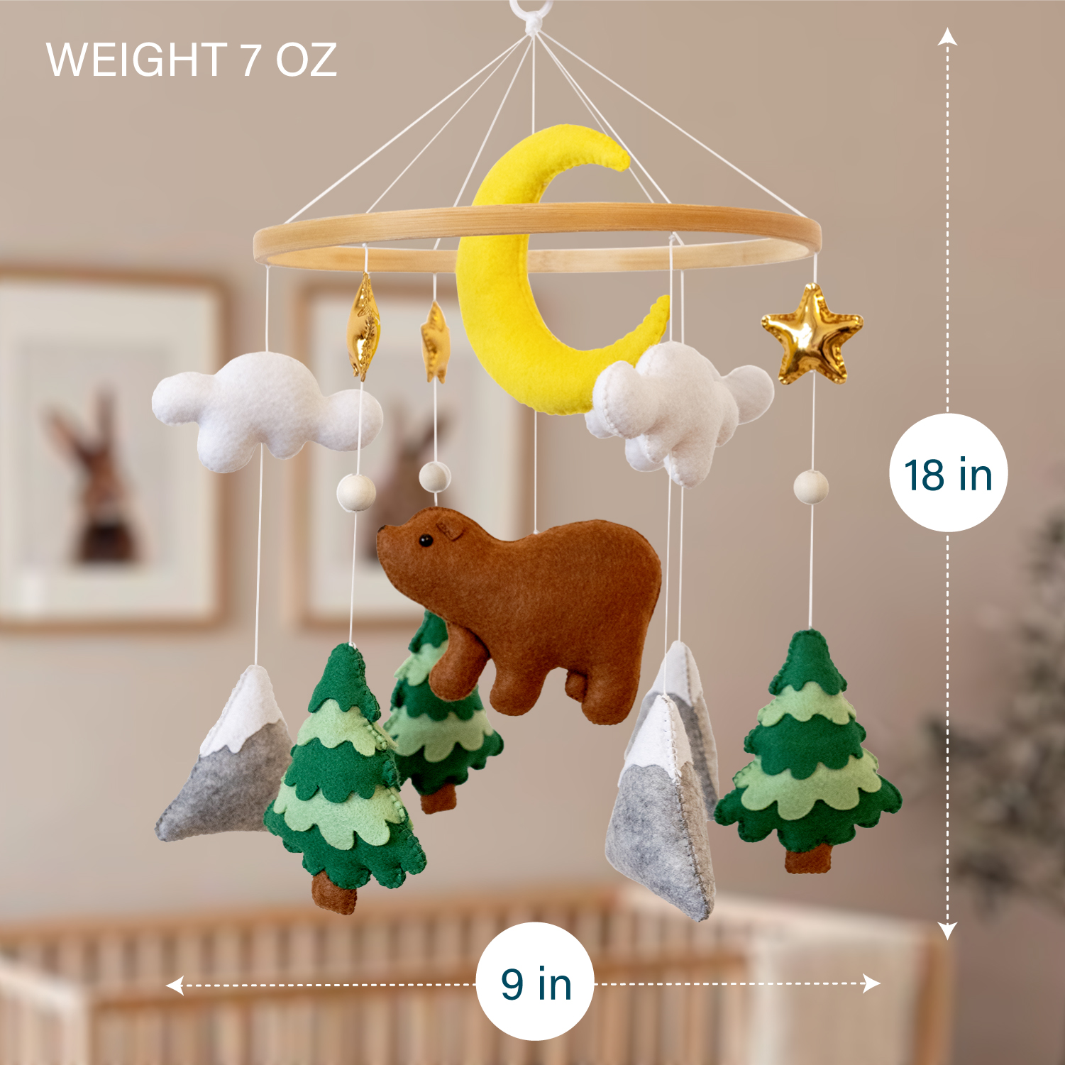 thumbnail video image 2 of TINITIGIES Woodland Bear Mobile for Crib – Woodland Theme Nursery Decor – Forest Animal Nursery Mobile – Perfect Gift for Baby Nursery, 2 of 7