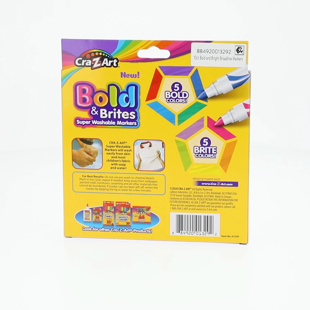Cra-Z-Art Bold & Brites Kids Multicolor Super Washable Markers, 10
