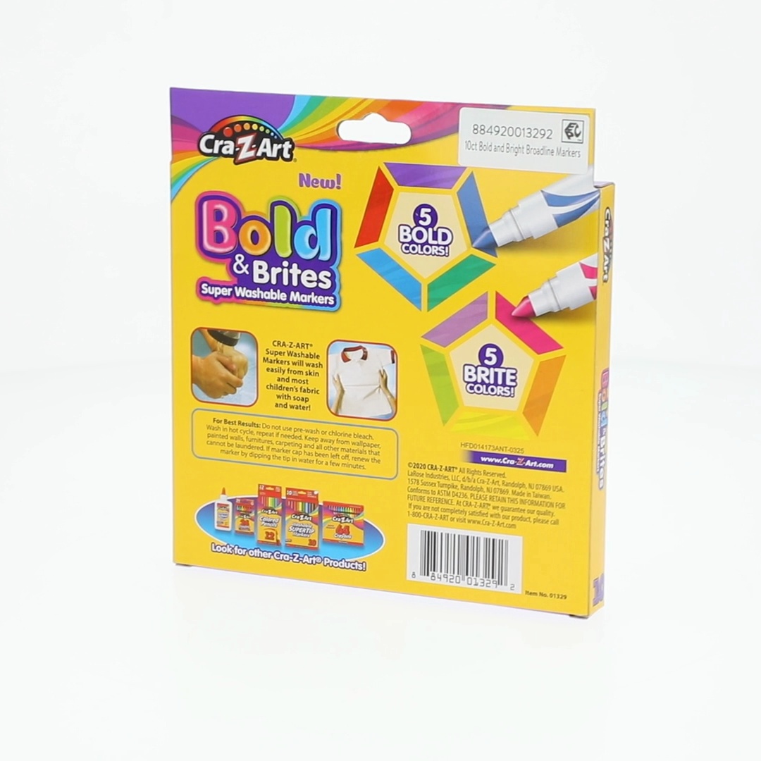 Cra-Z-Art Bold & Brites Kids Multicolor Super Washable Markers, 10