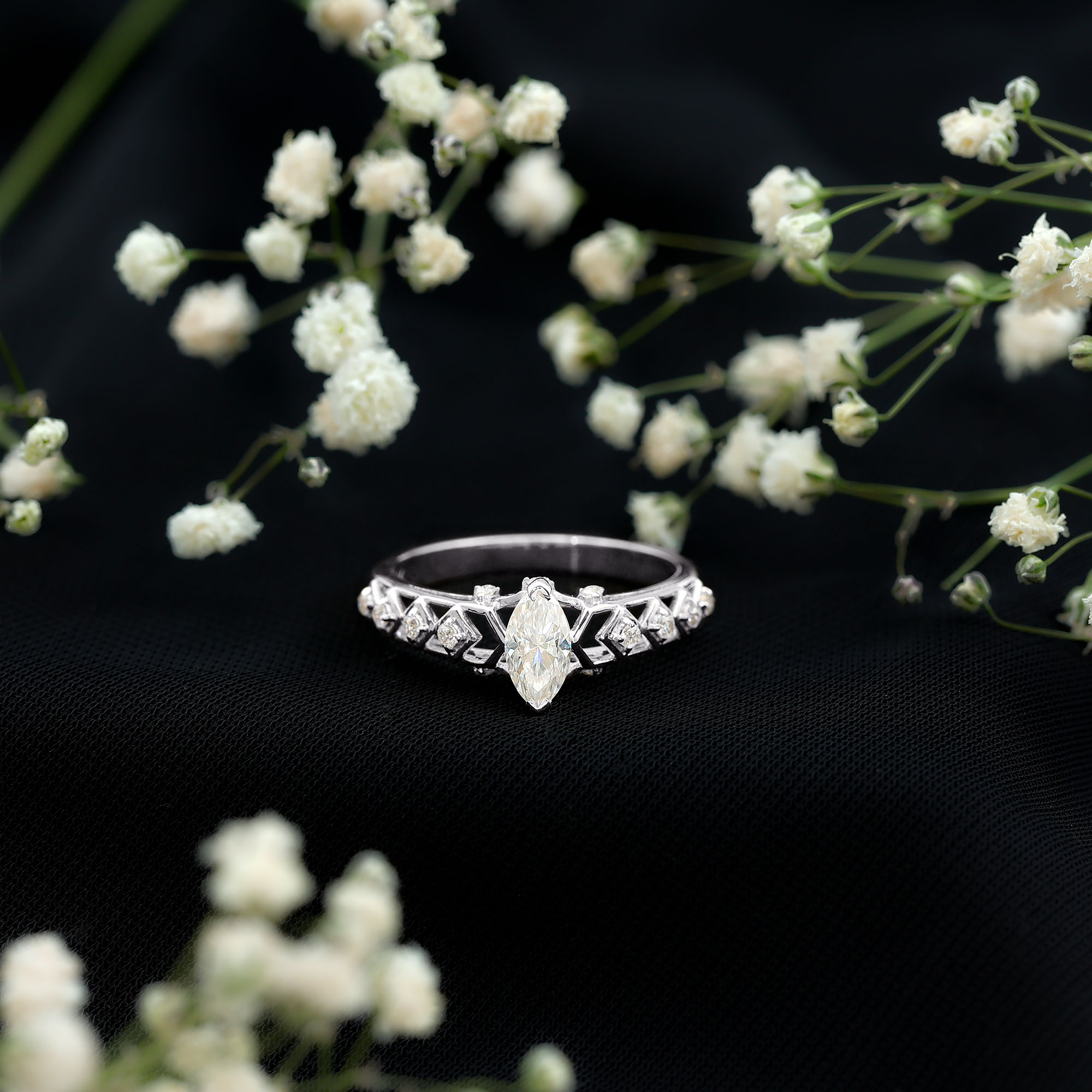 thumbnail video image 2 of Rosec Jewels Moissanite Solitaire Engagement Ring for Women - Art Deco Ring - 4X8 mm Marquise Ring - D-VS1 Quality, 925 Sterling Silver, US 4.00, 2 of 8