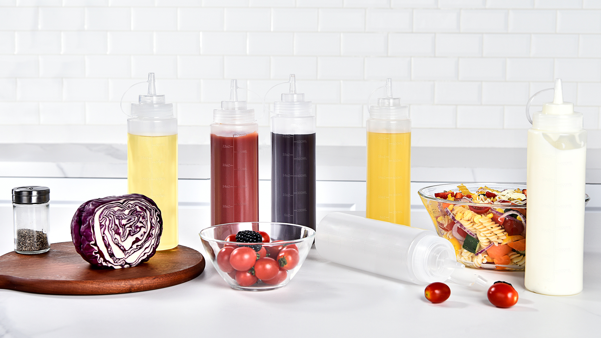 thumbnail video image 2 of U-Taste 16oz Condiment Squeeze Bottles: Sauce Bottles with Twist on Caps and Measurement, Leakproof Squirt Reusable Plastic Oil Container Dispenser for Ketchup, BBQ, Salad, Dressing (Pack of 6), 2 of 10