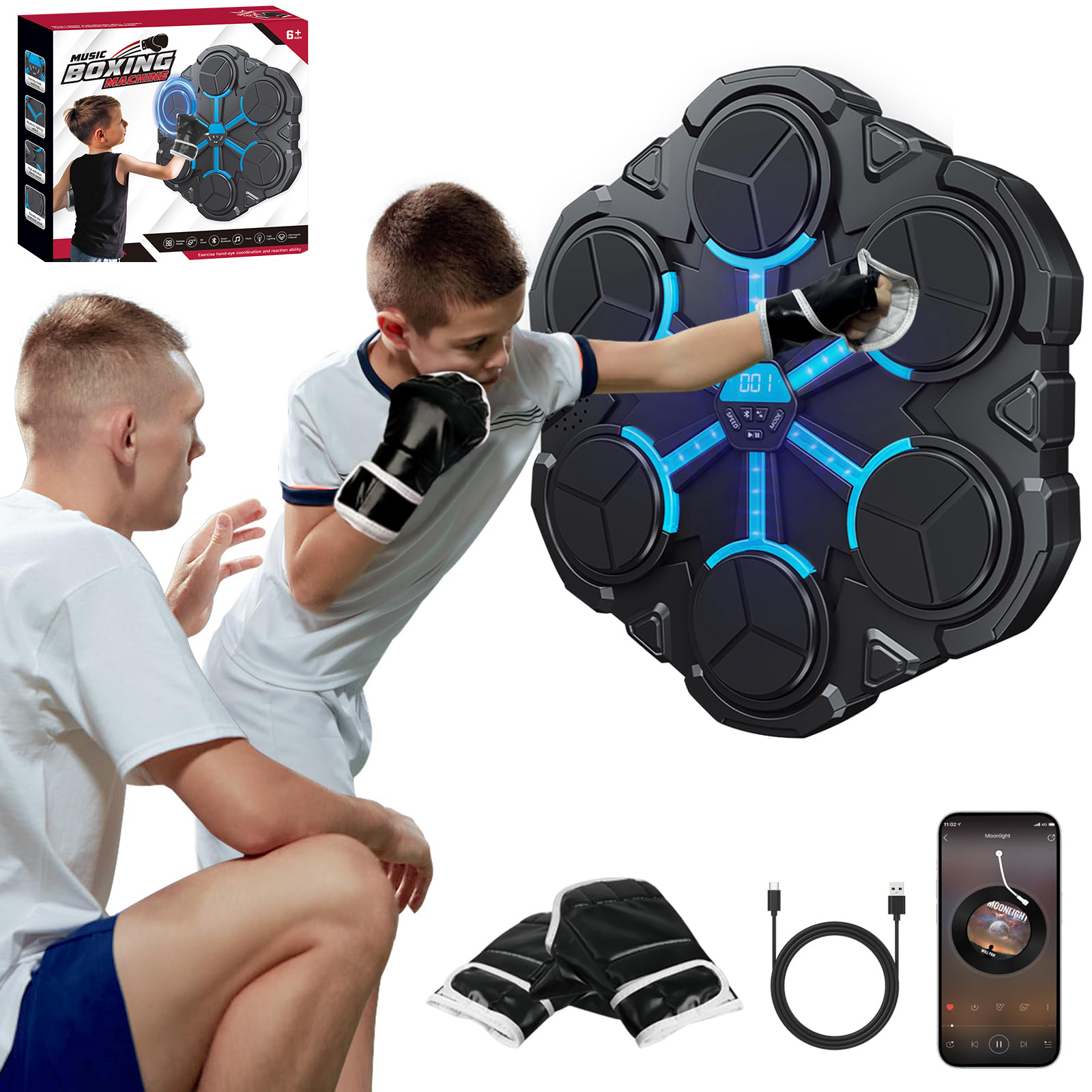 thumbnail video image 2 of Music Boxing Machine for Adults and Kids, Smart Bluetooth Boxing Machine with Boxing Gloves Wall Mounted, Music Boxing Target Workout Punching Equipment for Home(Upgrade), 2 of 9