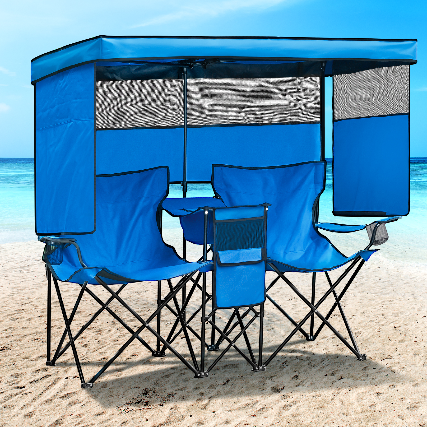 WTVIDAS Double Beach Chair with Canopy, Cooler Bag, Folding