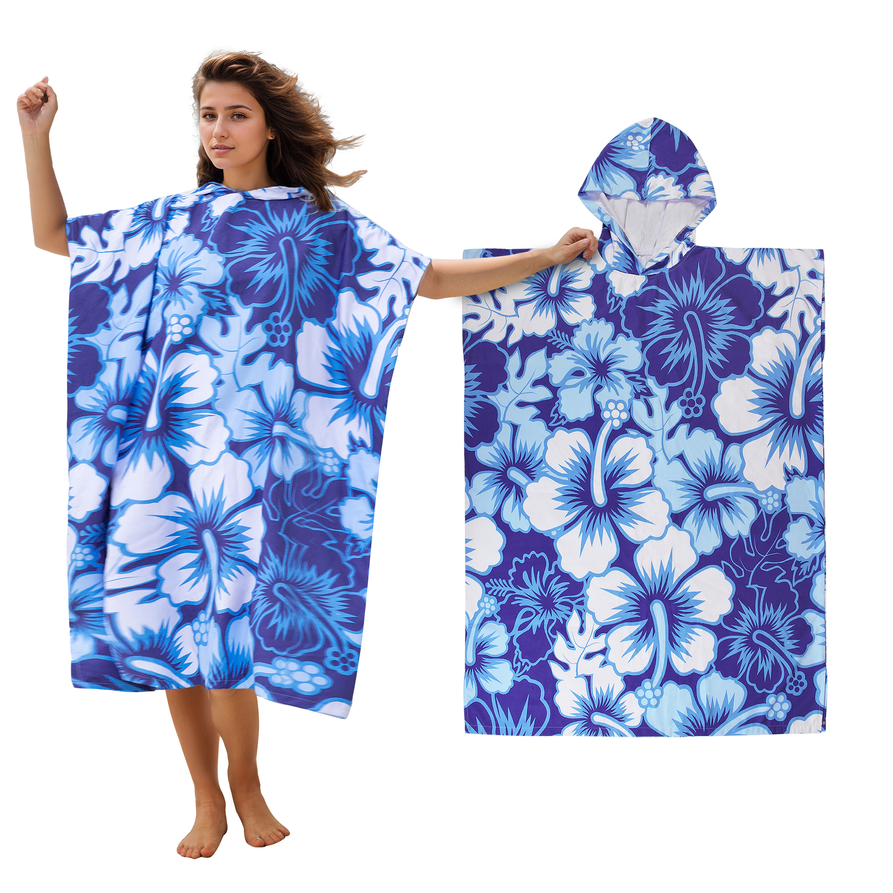 thumbnail video image 2 of Tirrinia Surf Poncho Changing Towel Summer Swim Robe, Portable Dressing Room, Adult Men Women, Shark, 2 of 8