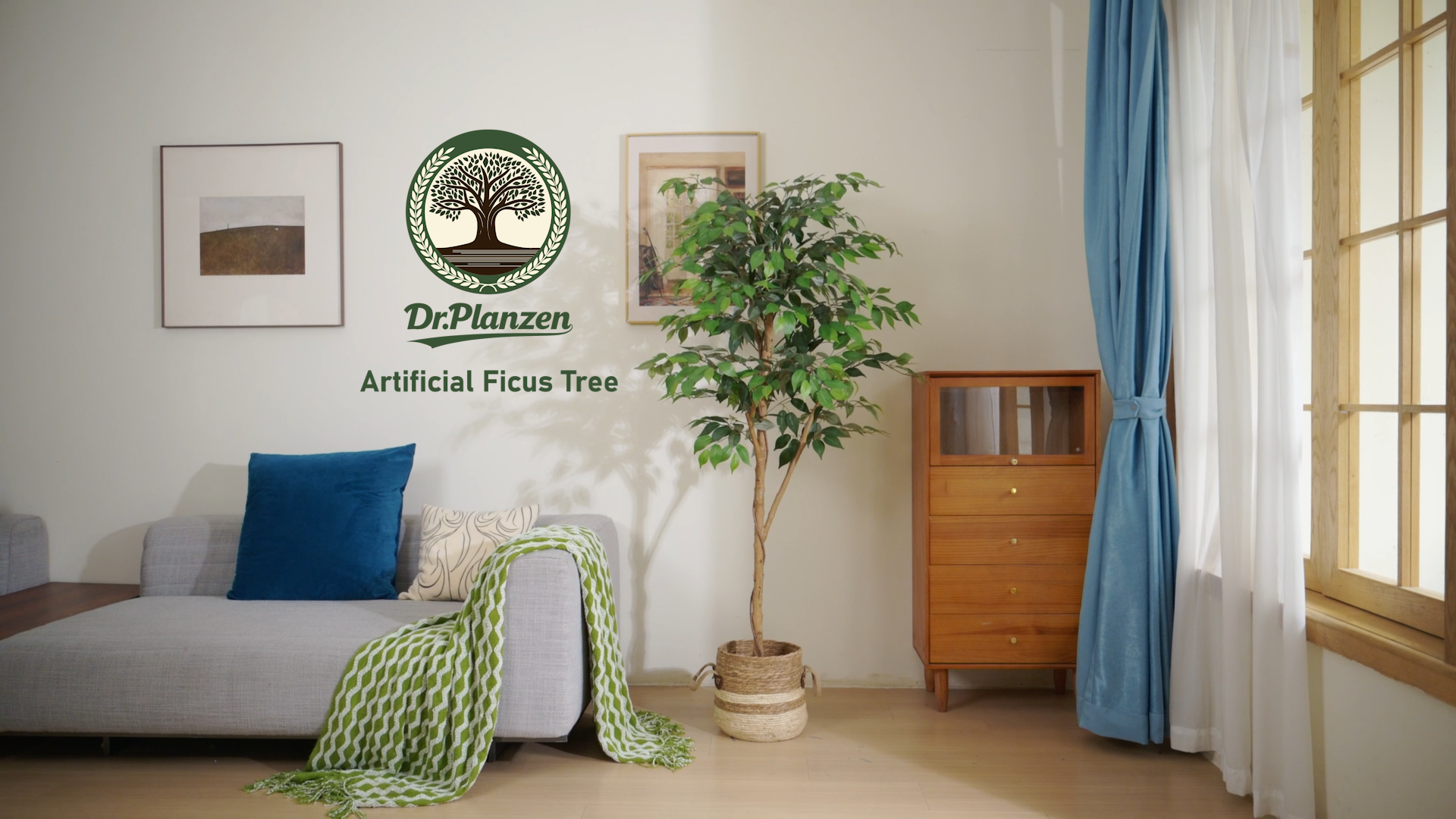 thumbnail video image 2 of DR.Planzen 6 feet Artificial Ficus Tree, Tall Lifelike Greenery with Natural Wood Trunk for Living Room, office floor and corner decor, 2 of 12