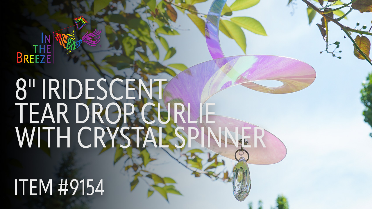 thumbnail video image 2 of In the Breeze 9154 — 8-inch Iridescent Tear Drop Curlie with Crystal Spinner — Suncatcher Wind Spinner for Yards and Gardens with Plastic Crystal, Humane Animal Deterrent, 2 of 5