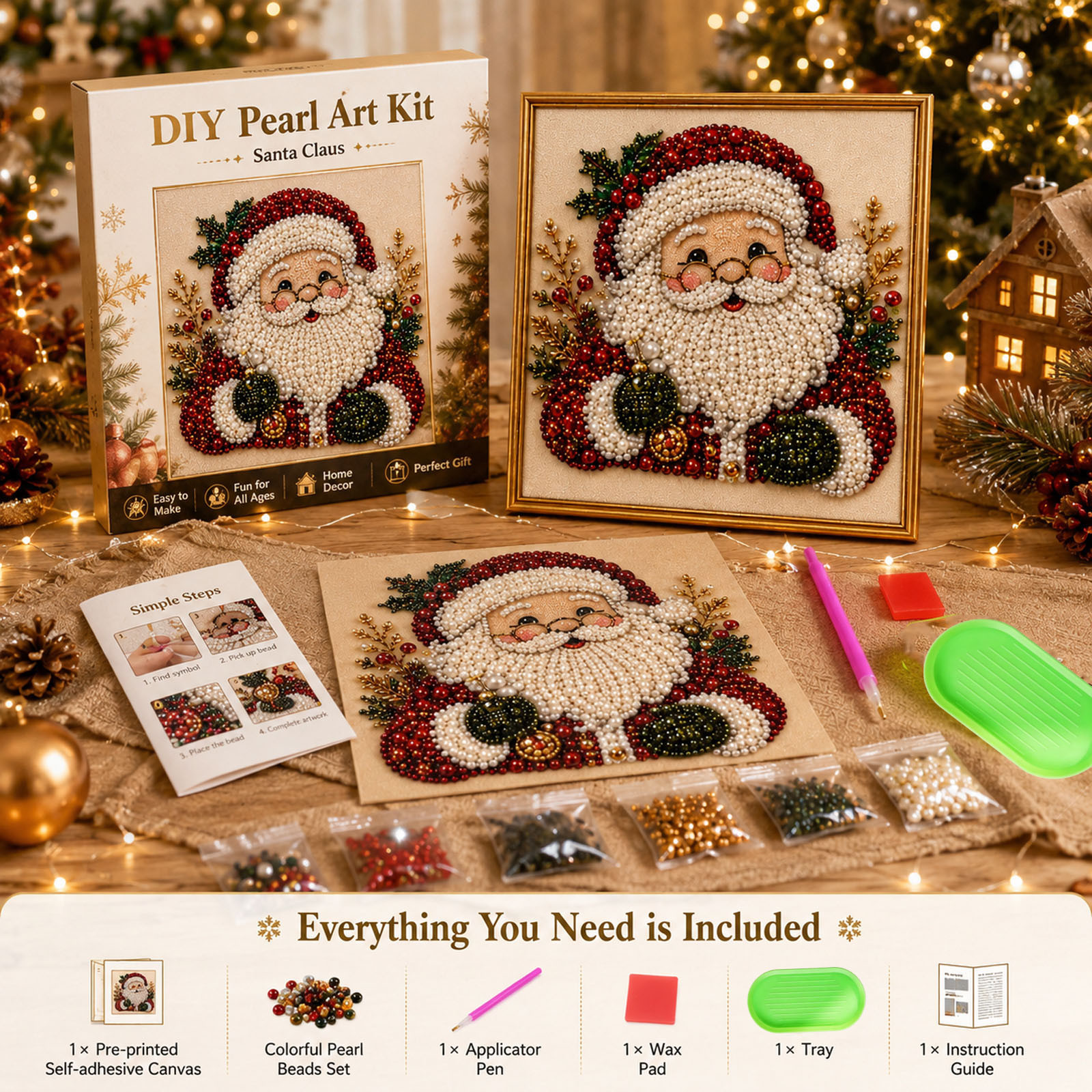 thumbnail video image 2 of Lignoak Diy Christmas Pearl Diamond Art Kit With Frame, 7.87 Inch Santa Claus Pearl Beads Art For Adults Beginners, Holiday Wall Decor Xmas Gift Santa Claus 20X20X3Cm, 2 of 9