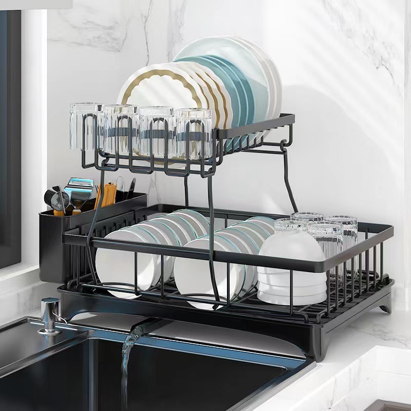 thumbnail video image 2 of Simperf Dish Drying Rack, with Drying Mat, Dish Drainer, 2 Tier Stainless Steel Dish Rack Organizer, Rust Resistant Dish Drainer for Kitchen Counter, Stainless Dish Racks for Kitchen Counter, 2 of 10