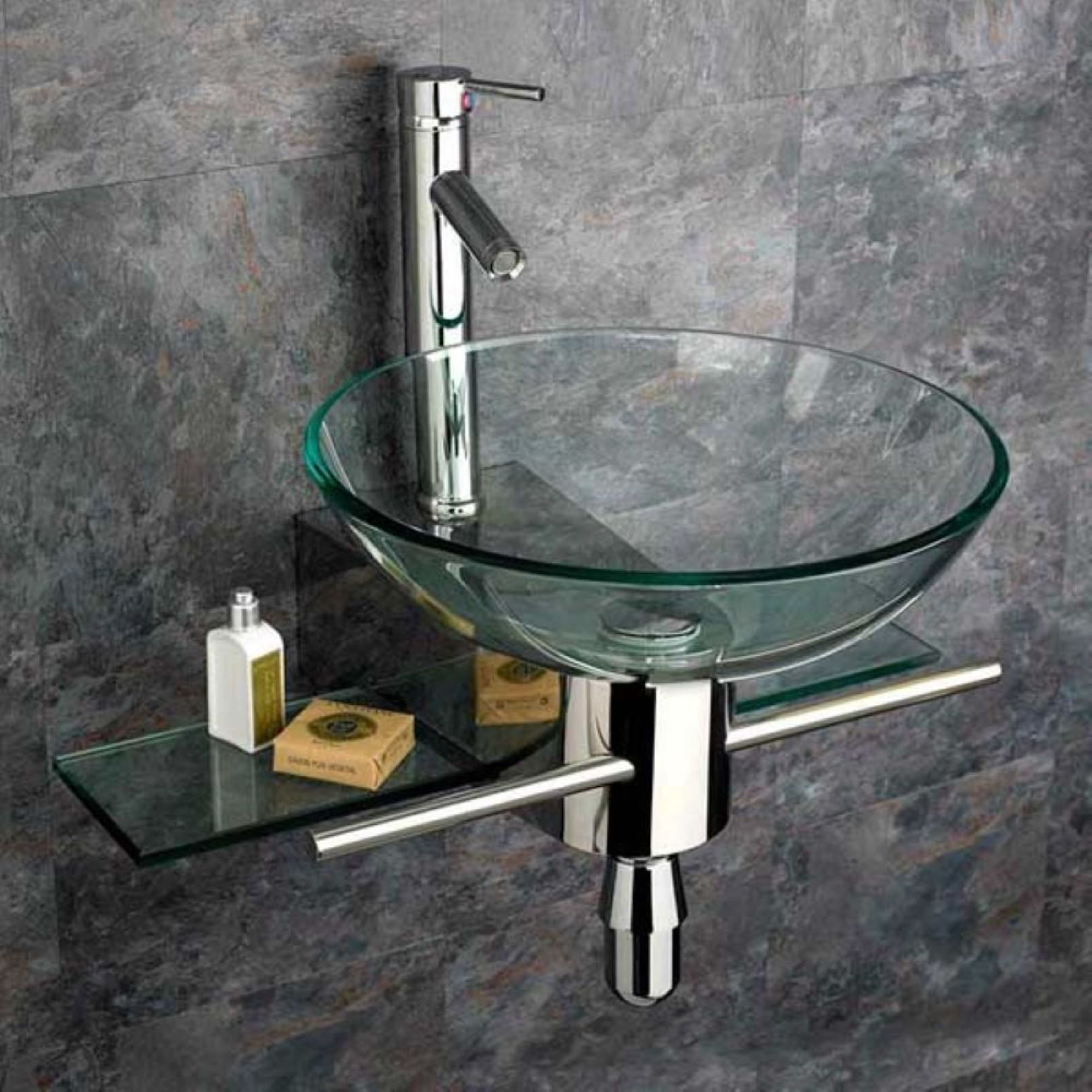 thumbnail video image 2 of Lorixon Wall-mounted LV-002R Clear Tempered Glass 16.5-Inch Round Vessel Sink Pedestal set, 2 of 9