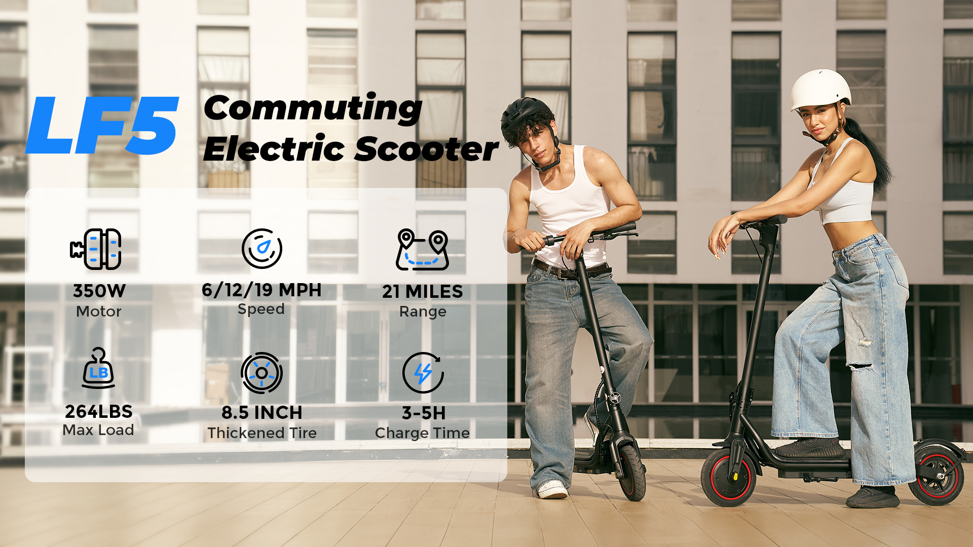 thumbnail video image 2 of LiteFive LF5 350W Electric Scooter for Adults, 19mph & 21Miles Range, Folding Commuting E-Scooter, 2 of 11