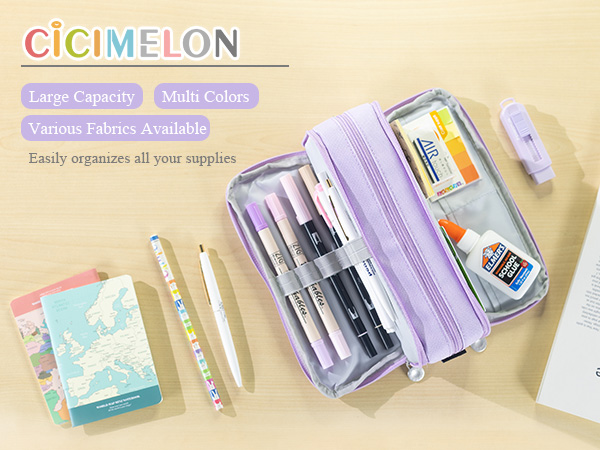 thumbnail video image 2 of CICIMELON Pencil Case Large Capacity 3 Compartments Pen Pouch Bag for Adults Women (Purple), 2 of 8