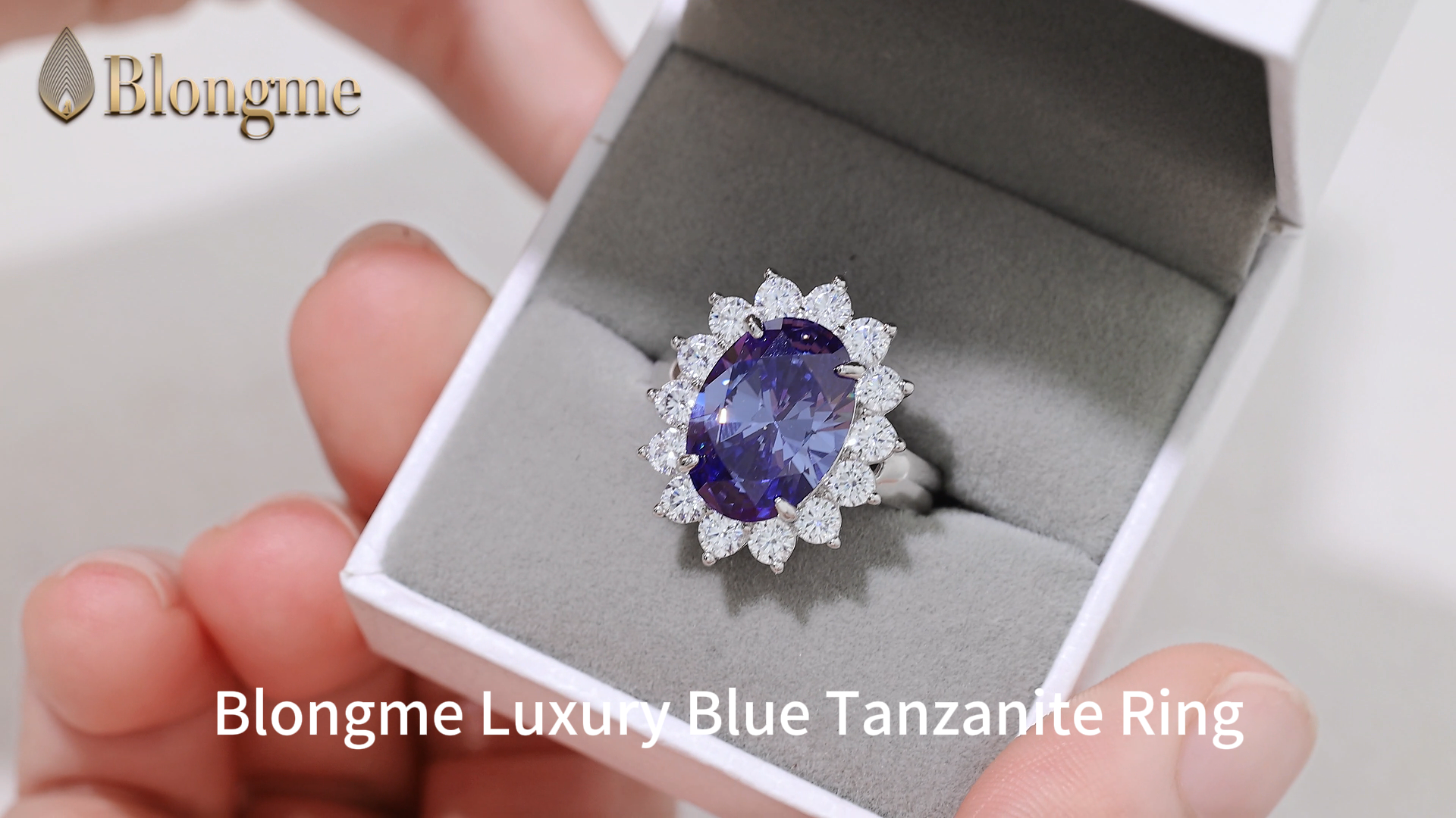 thumbnail video image 2 of Blongme Blue Tanzanite 925 Sterling Silver Ring for Women December Birthstone 5.6Ct Oval Sapphire Gift Wedding Anniversary Gemstone Engagement Size 5, 2 of 5