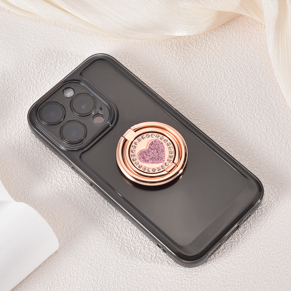 thumbnail video image 2 of WODOXIN Black Bling Phone Grip Stand, Double Ring Rhinestone Heart 360° Rotating Finger Holder, Adhesive Kickstand for iPhone & Android, 2 of 11