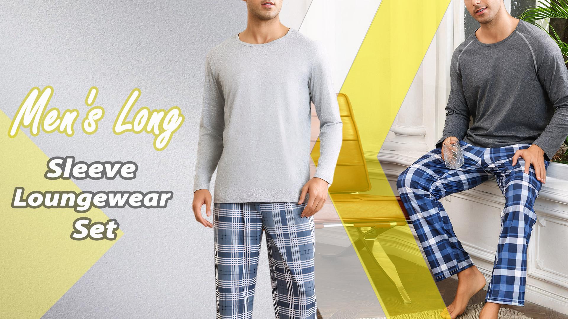 thumbnail video image 2 of Aivtalk Mens Pajamas Loungewear Set PJ Long Sleeve Shirts Plaid Pants Lightweight Soft Sleepwear 2 Piece M, 2 of 7