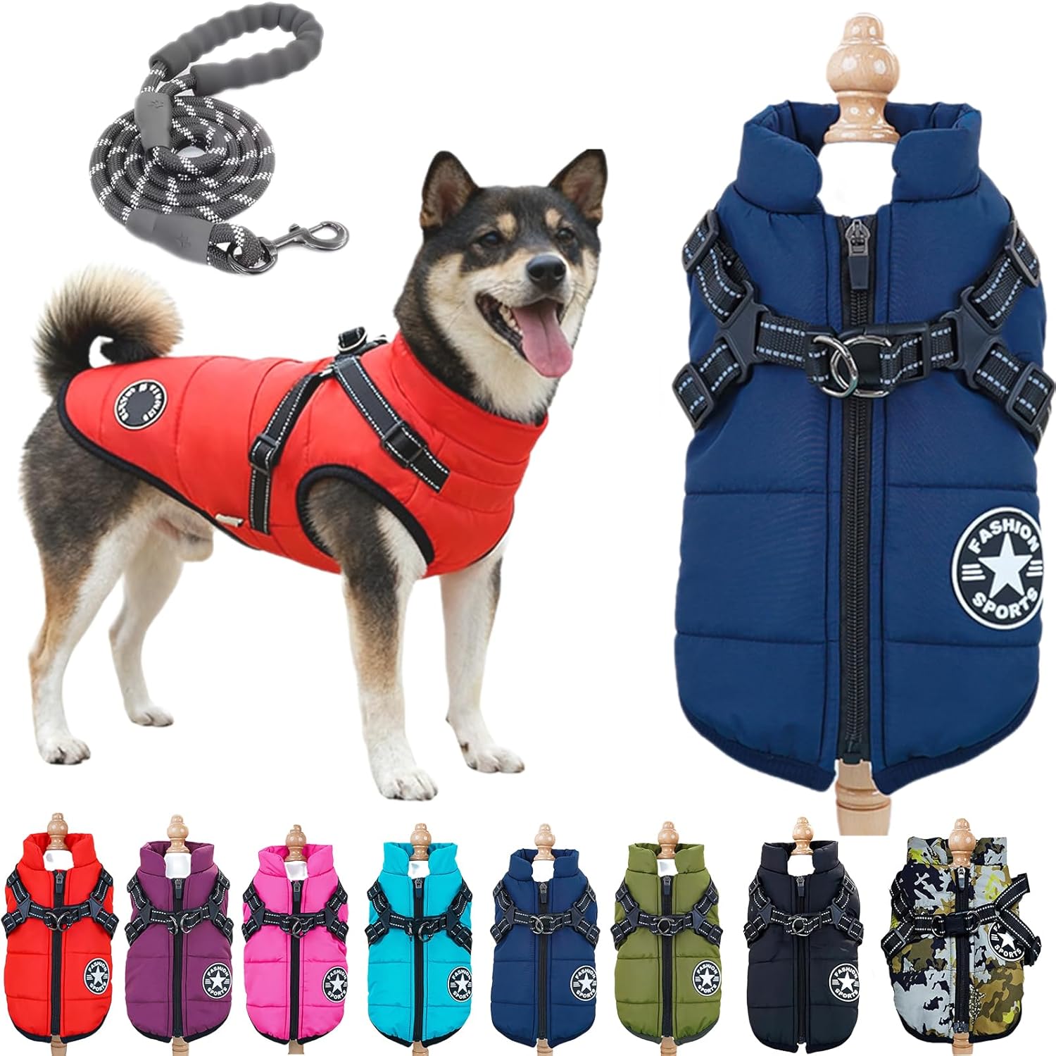 thumbnail video image 2 of 3 in 1 Winter Jacket, Fleece-Lined Dog Jacket with Harness, Waterproof & Windproof for Small/Medium/Large Dogs Cat, 2 of 8