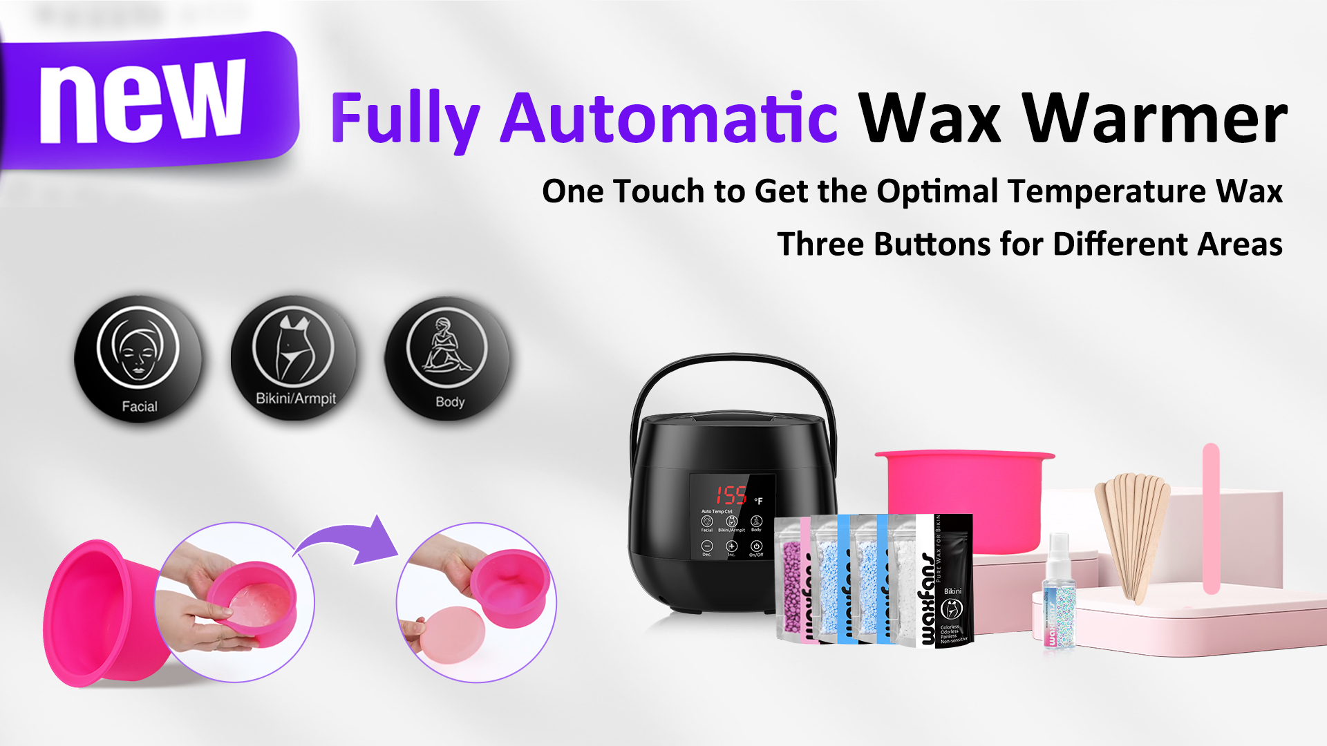 thumbnail video image 2 of Waxfans Smart Waxing Kit,Auto Keep Warmth, One Button to Use, at Home Waxing Kit for Women,Wax Machine for Hair Removal, 2 of 8