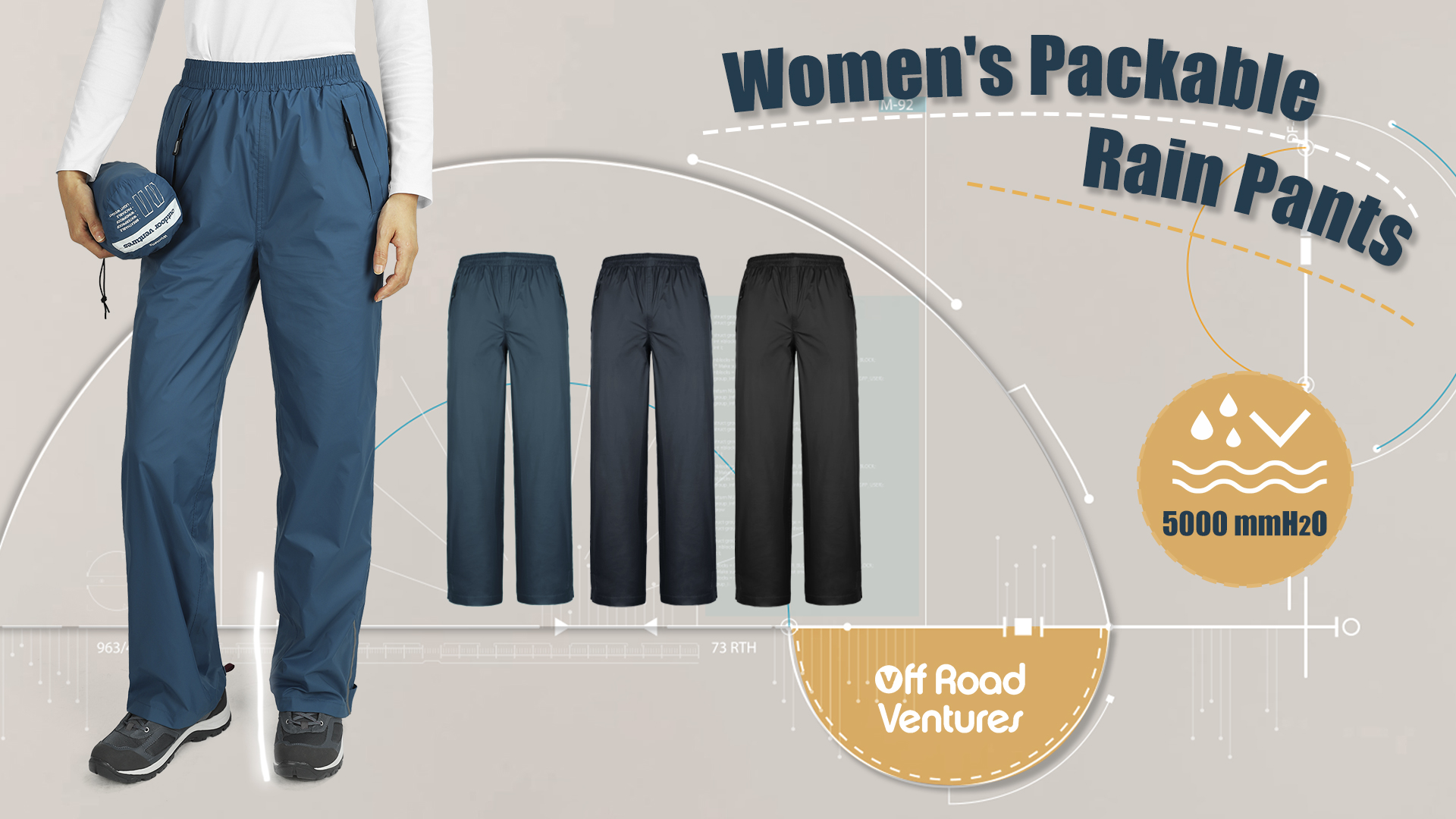 thumbnail video image 2 of Off Road Ventures Womens Waterproof Rain Pants Lightweight Breathable Windbreaker Hiking Pants for Outdoors Golf, 2 of 6