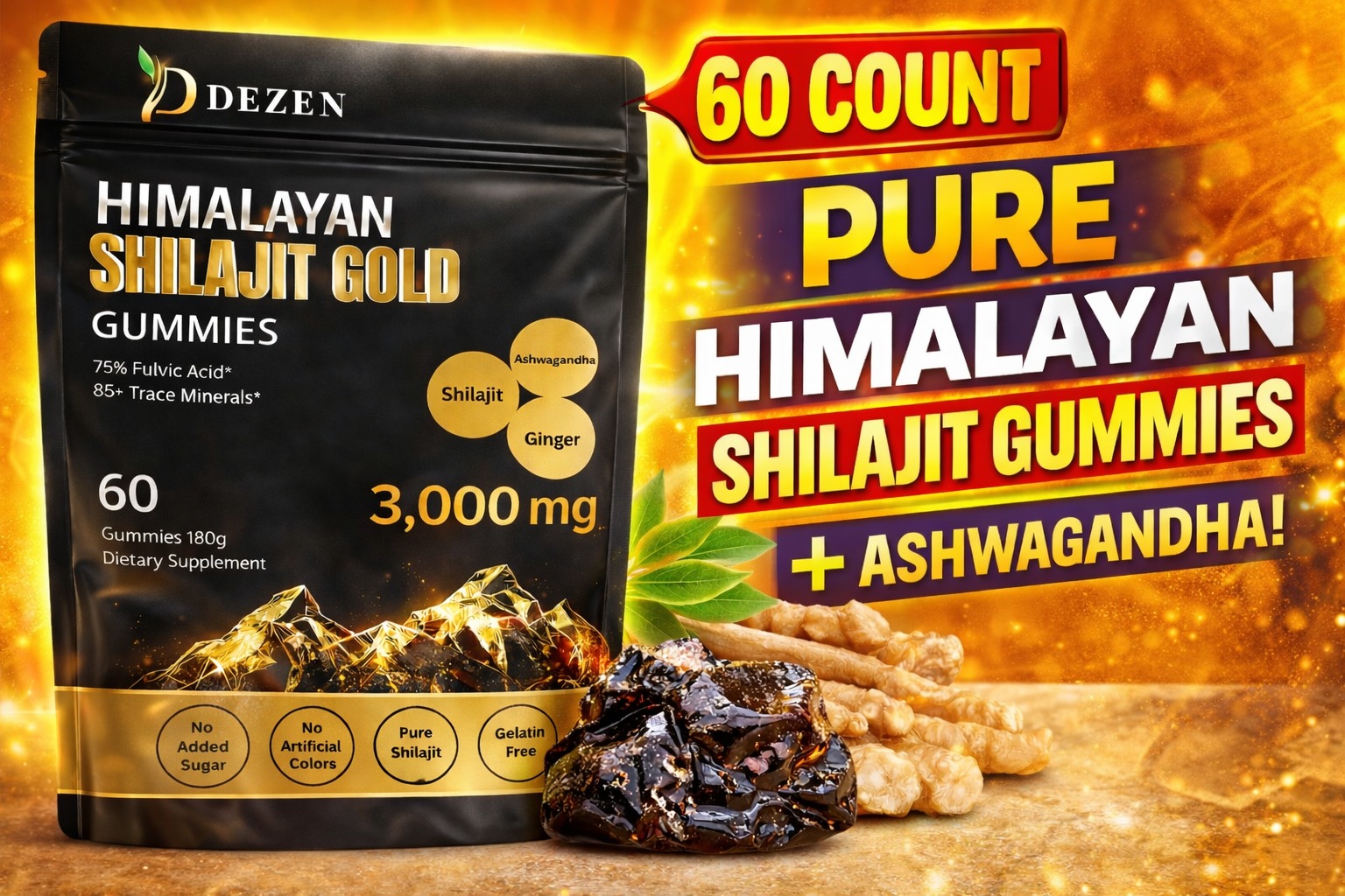 thumbnail video image 2 of Shilajit Gummies with Ashwagandha, Ginger, Turmeric for Energy & Overall Health Support, 60 Count, 2 of 10