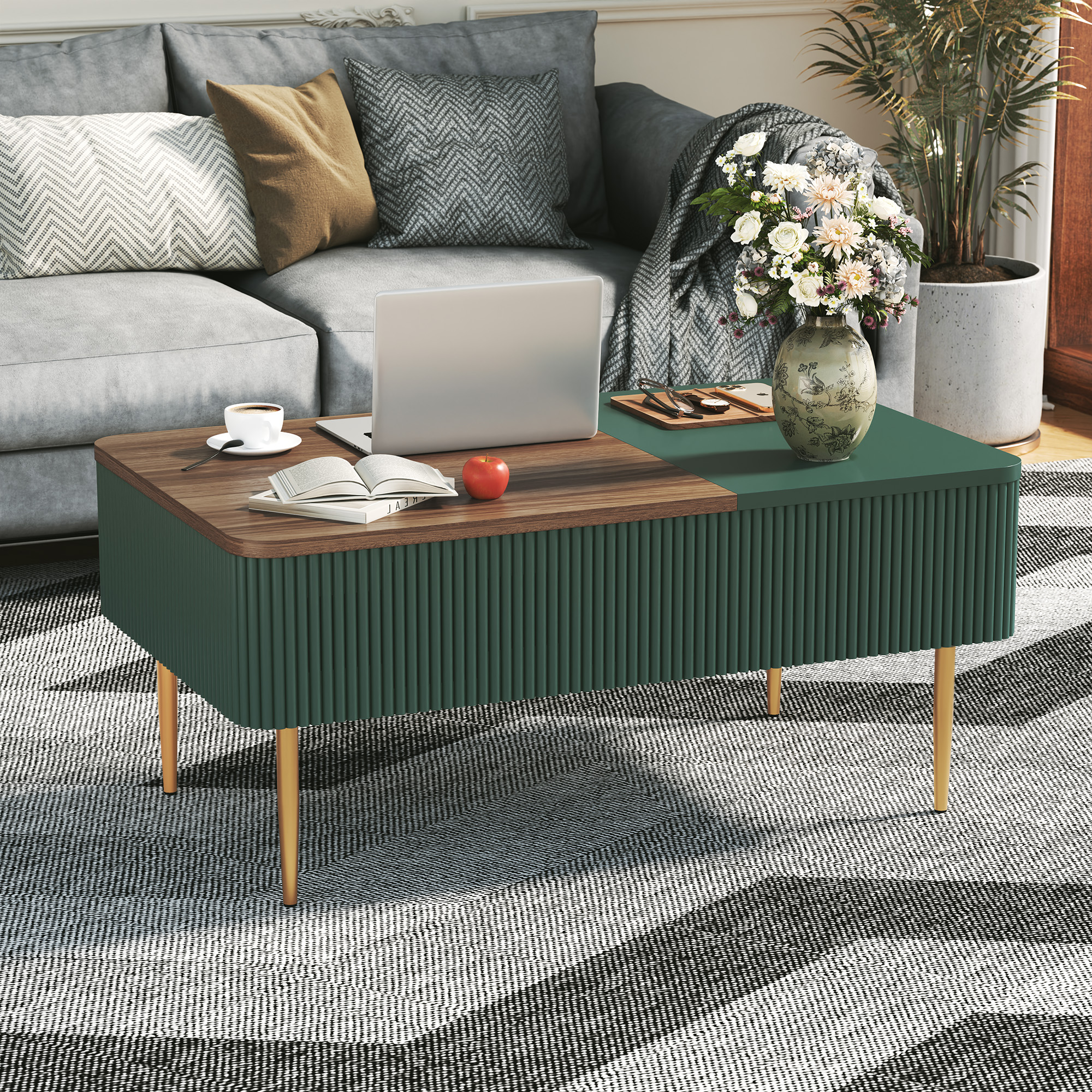 thumbnail video image 2 of HLR 39.3"W Modern Lift Top Coffee Table with Drawer and Storage, Center Table for Living Room, Blue, 2 of 8