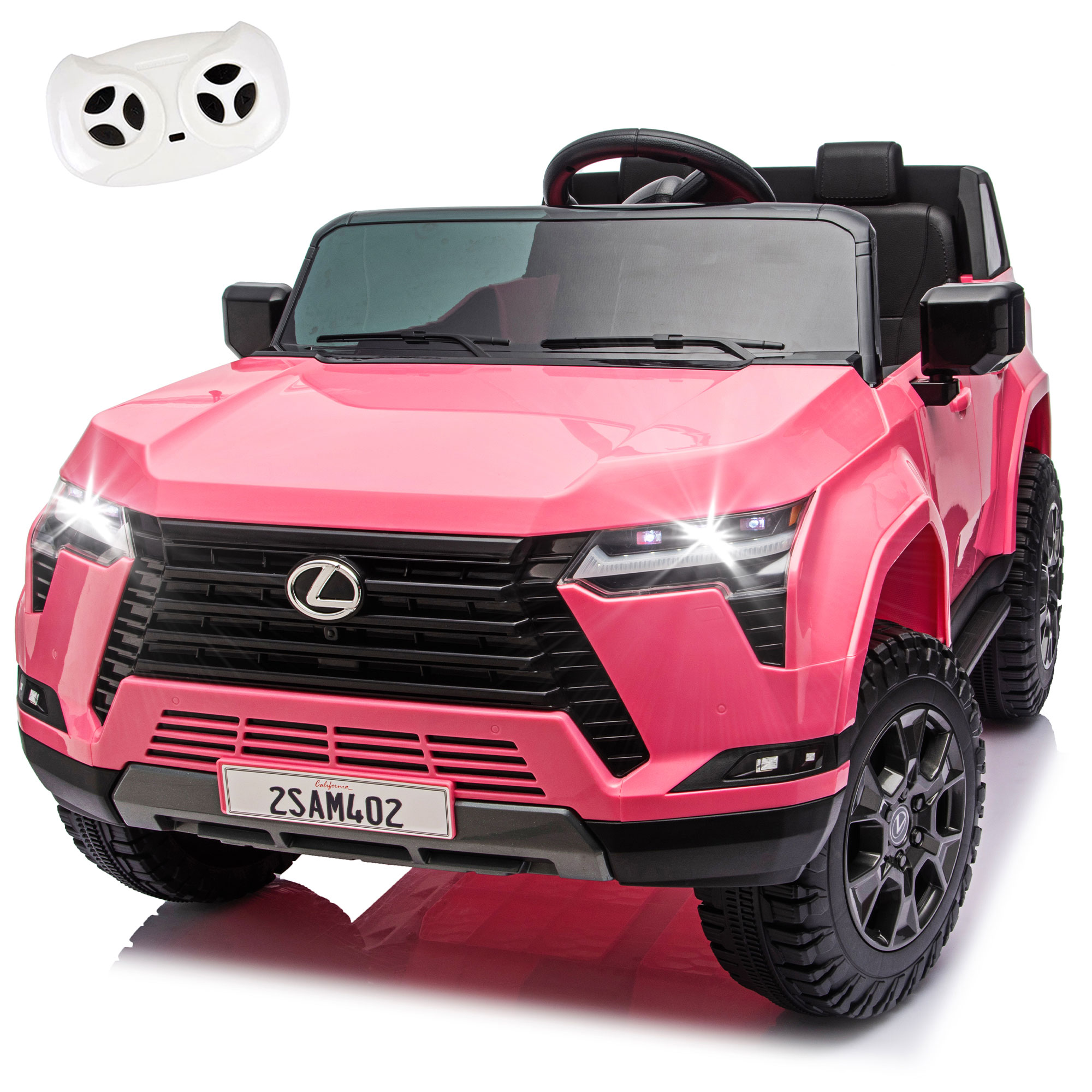 thumbnail video image 2 of Lexus GX550 24V Kids Ride-On Car, 2-Seater Electric Toy Car with Parent Remote Control, High Speed 3.73MPH, LED Lights & Bluetooth Music for Boys Girls Ages 3-8, Pink, 2 of 15