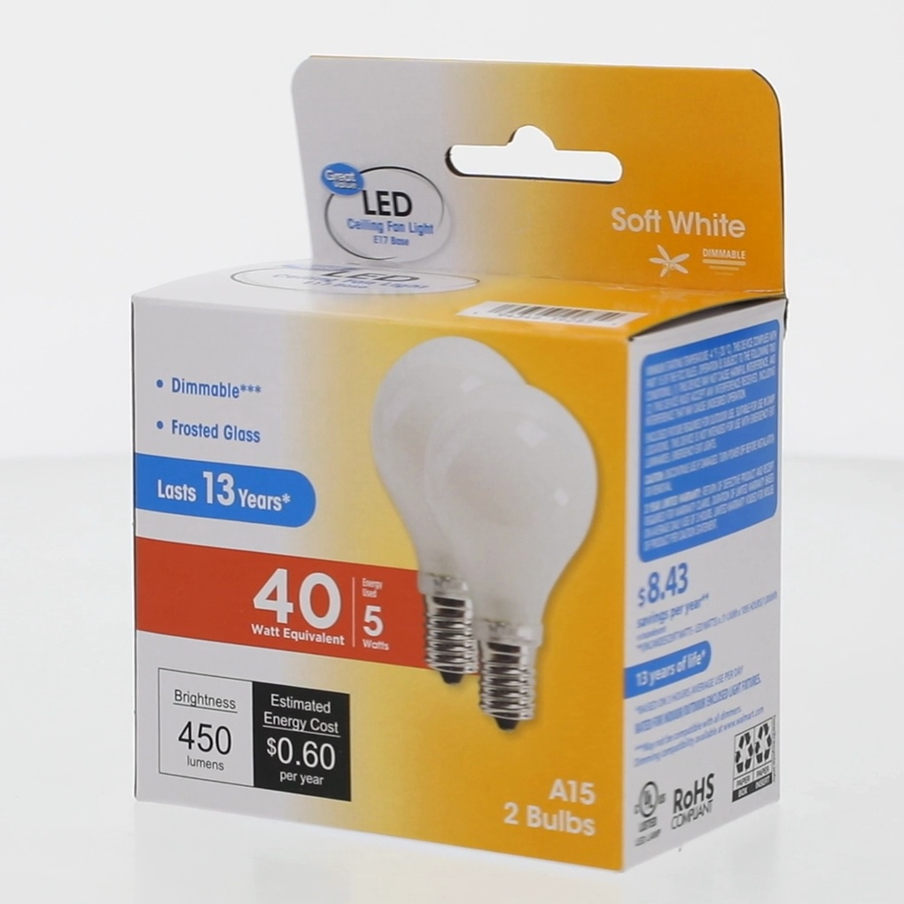 Great Value LED Light Bulb 4W (40W Eq) A15 Frosted E17 Base Soft