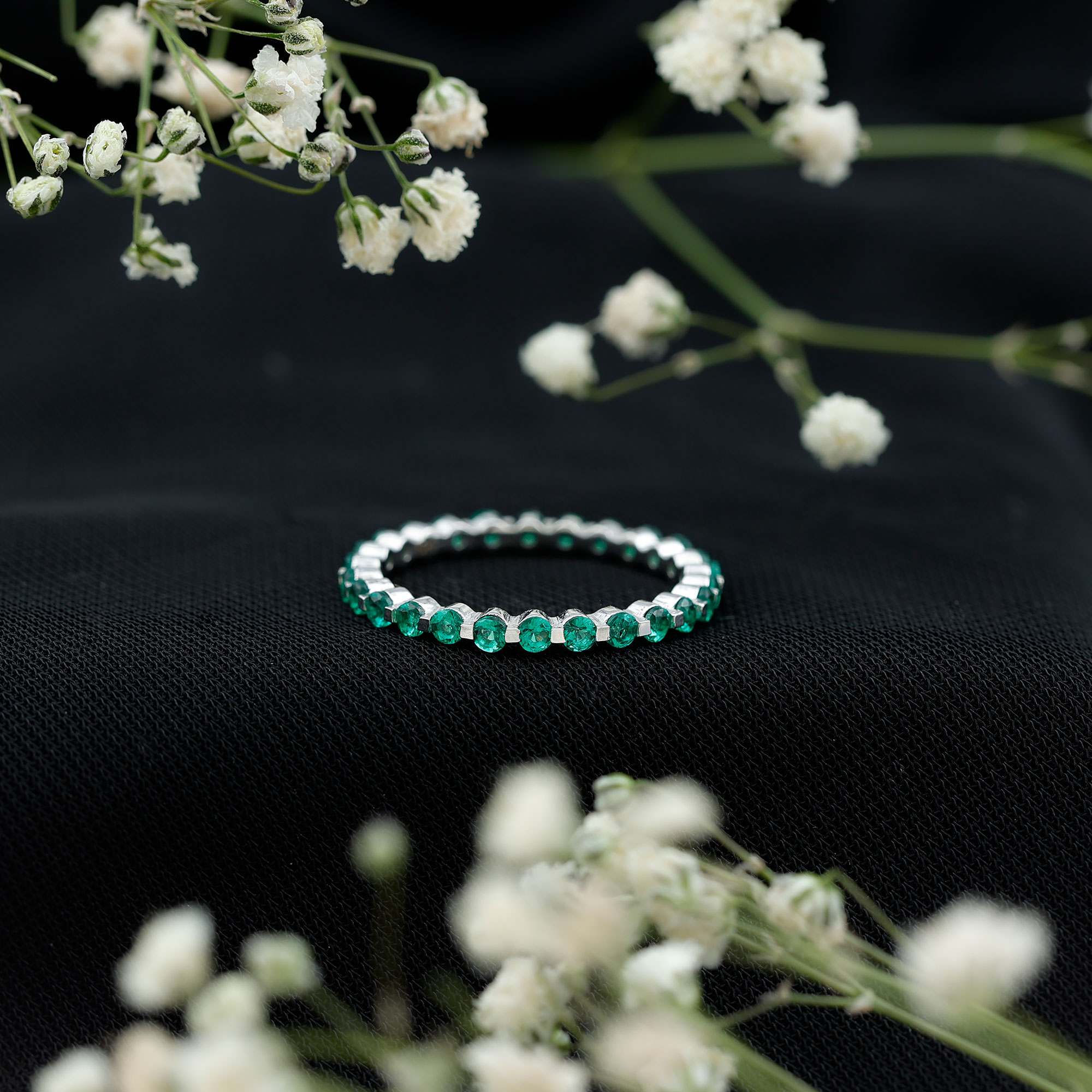 thumbnail video image 2 of Rosec Jewels Real Emerald Eternity Ring for Women (AAA Grade) - May Birthstone Emerald Stackable Ring - Ready to Gift for Birthday, 18K Yellow Gold, US 6.50, 2 of 8