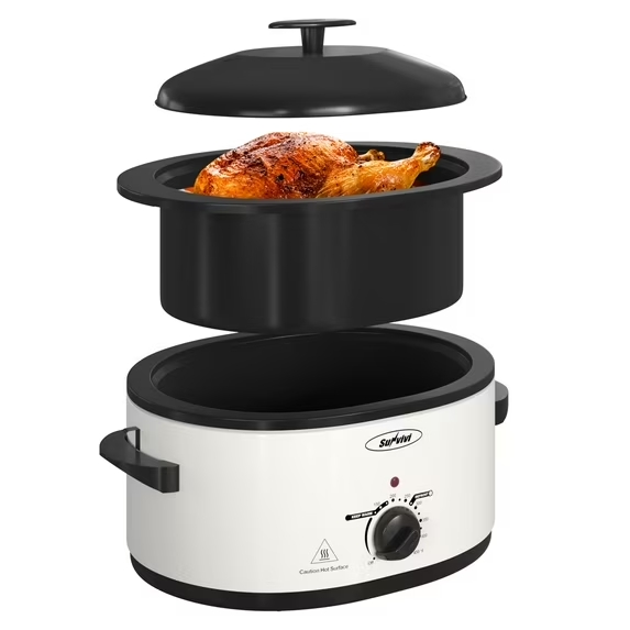 thumbnail video image 2 of Sunvivi Roaster Oven with Self-Basting Lid, Electric 8-Quart Turkey Roaster Oven with Removable Pan and Rack, Stainless Steel, White, 2 of 8