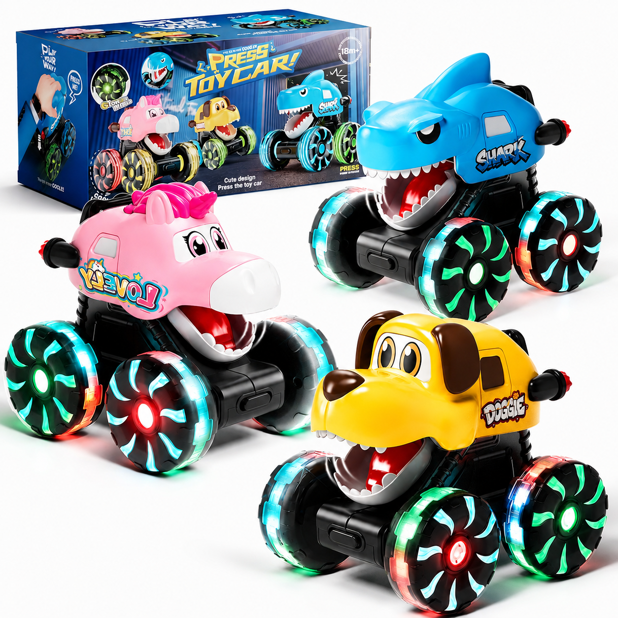 thumbnail video image 2 of Dimoarch Toys for 1 2 3 Years Old Boys Girls, Toddlers Toys Trucks, Press & Go Cars Toys with LED Wheel for Boys Girls Ages 2 3 4, Birthday Gifts for Baby, 2 of 9