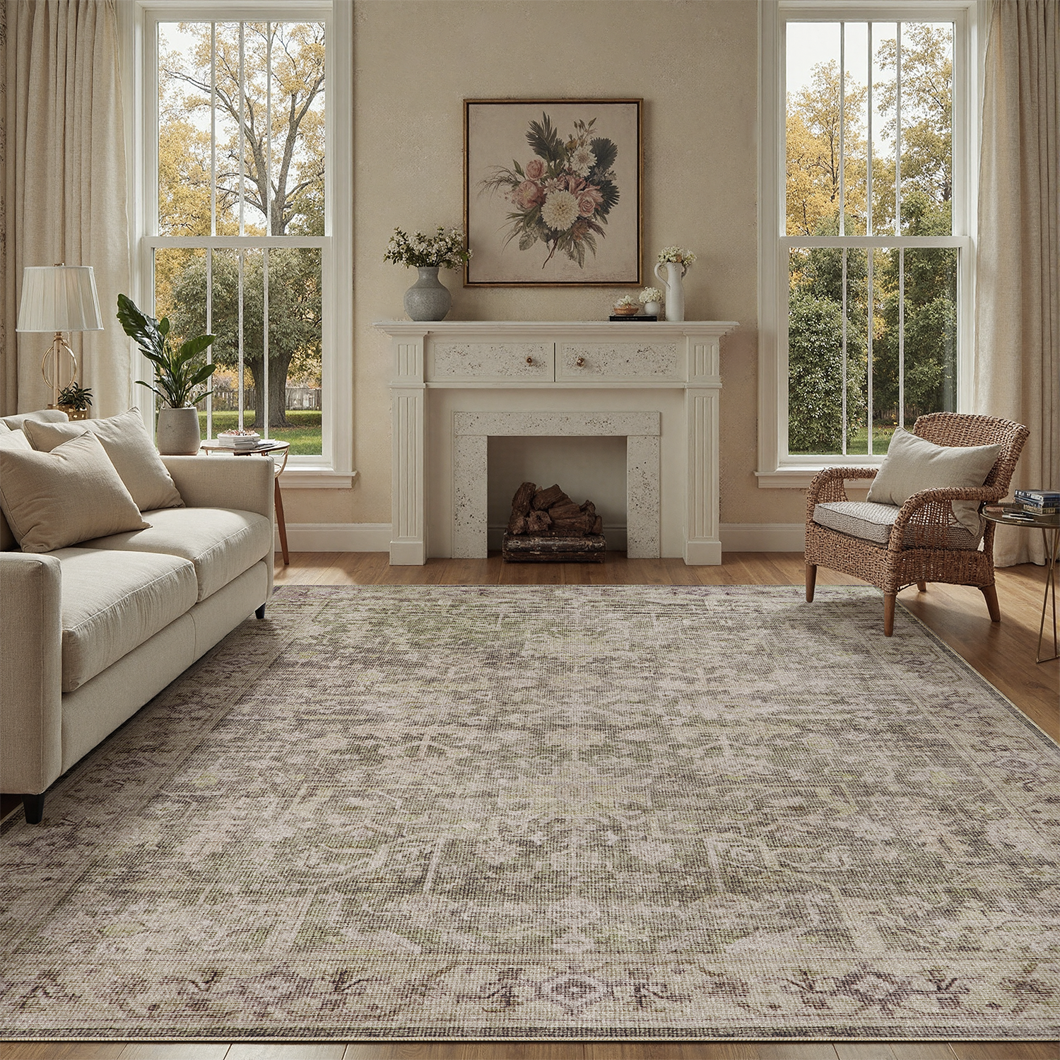 thumbnail video image 2 of 3x5 Washable Rug, Non Slip Stain-Resistant Traditional Retro Rugs for Entryway, Kitchen, Bedroom, Laundry, Bathroom-Beige, 2 of 7