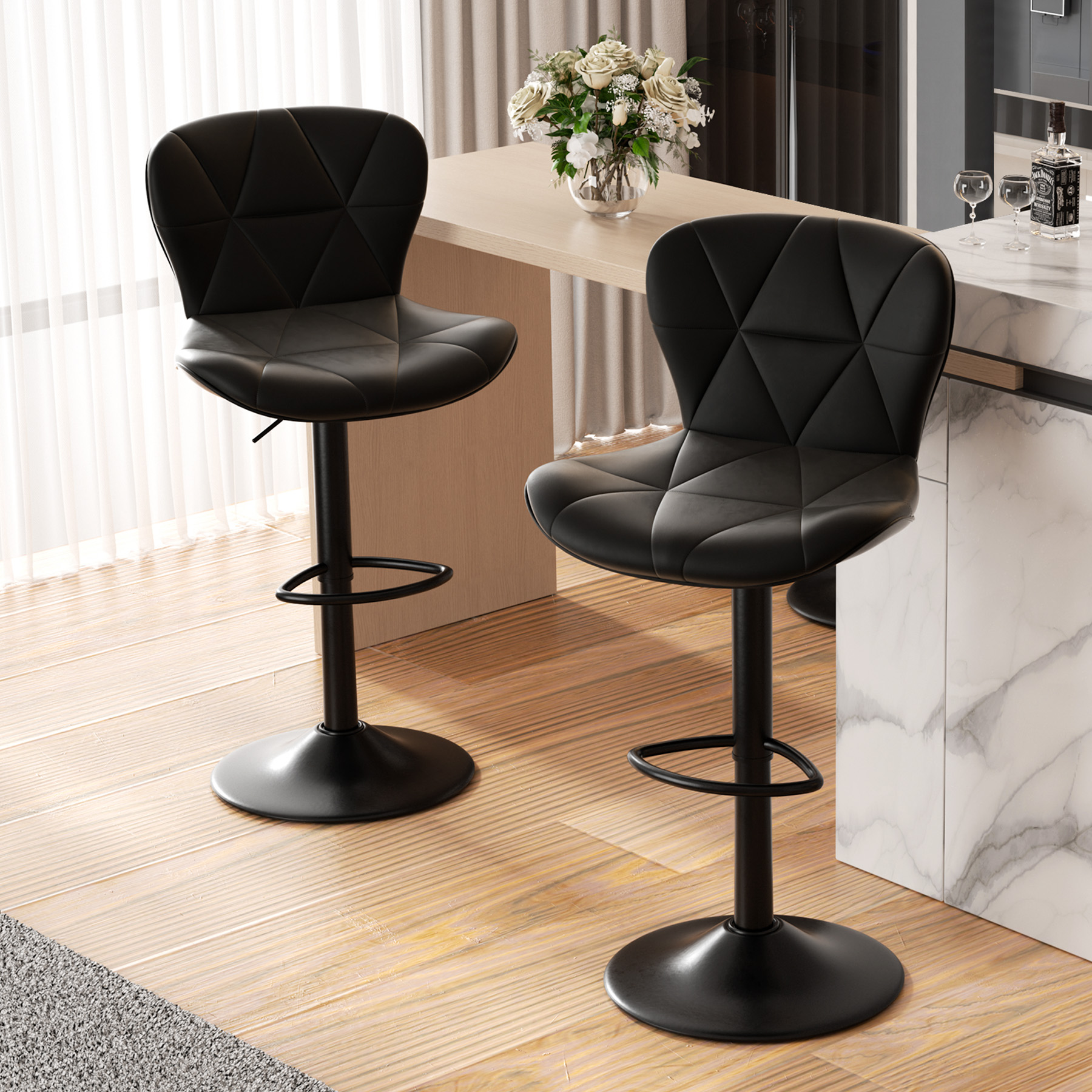 thumbnail video image 2 of Hawsaiy Modern Bar Stools Set of 1, Adjustable Faux Leather Upholstered Swivel Bar Stools, Counter Height Bar Chairs with Back for Kitchen Island, Dark Gray, 2 of 10