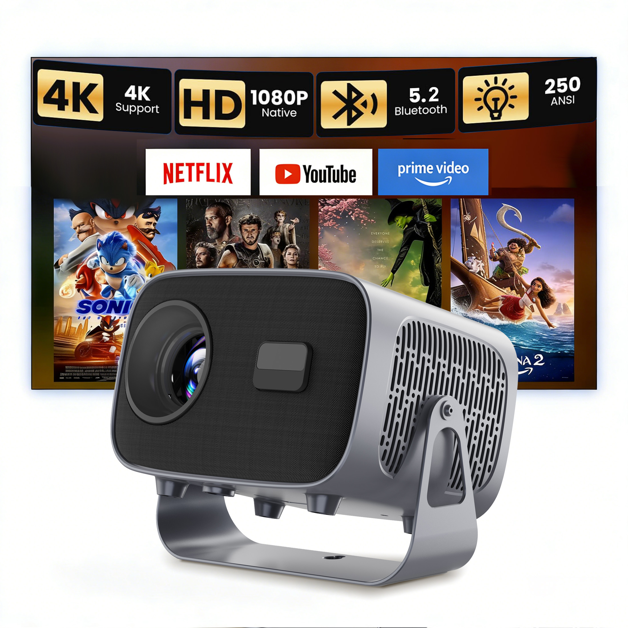 thumbnail video image 2 of BDQ Projector with WiFi and Bluetooth, Telecontrol focus& Auto Keystone, 1080P HD 4K Support, Smart Projector with Built-in Streaming Apps, Portable Projector for Outdoor & Home Movie, 2 of 12