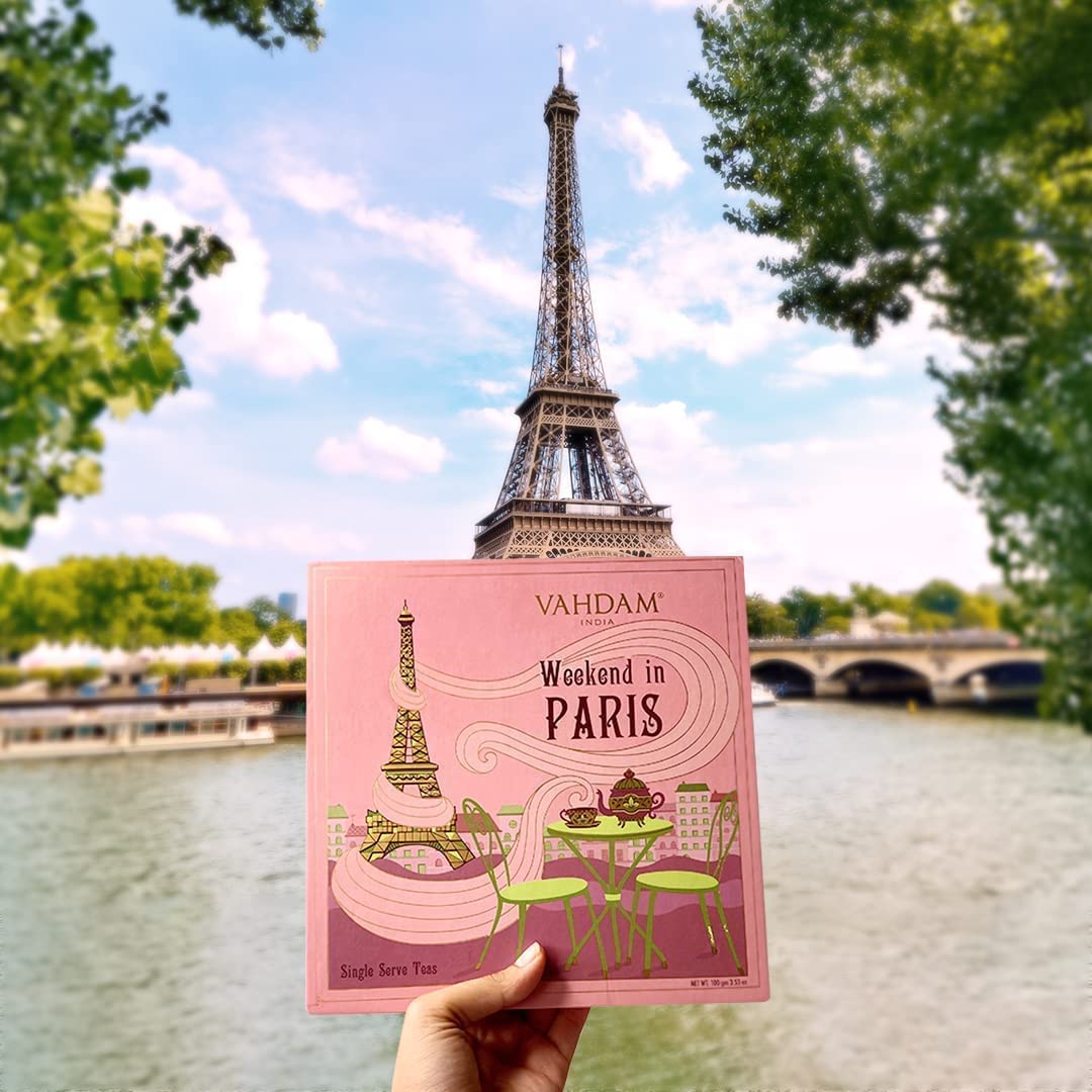 thumbnail video image 2 of VAHDAM, Weekend in Paris Tea Gift Set - 9 Assorted Teas | Travel Edition Gift Box | Natural Ingredients Luxury Tea Set | Gluten Free, Non-GMO, 2 of 10