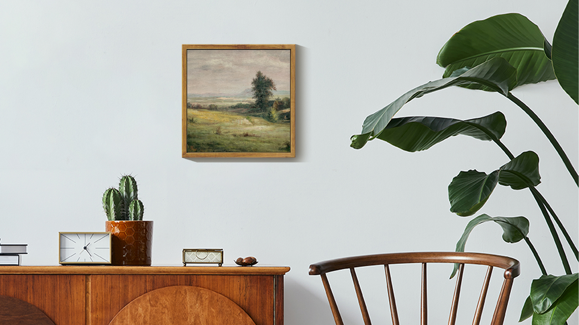 thumbnail video image 2 of Drsoum Large 24x24in Natural Framed Vintage Forest Landscape Canvas Wall Art Pond Classic Wall Prints Modern Farmhouse Kitchen Bedroom living room Decor, 2 of 7