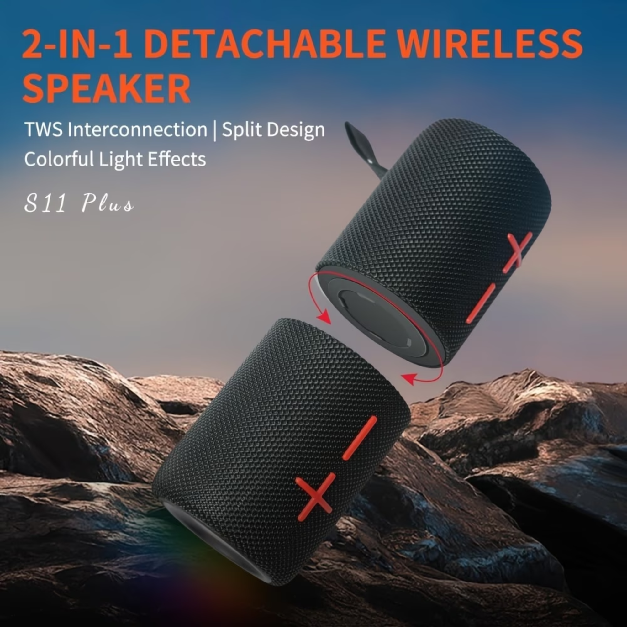 thumbnail video image 2 of DCOWO 2 in 1 Portable Split 40W Wireless Speaker, IPX6 Waterproof Portable Dual Speaker with RGB Lights, 2 of 8