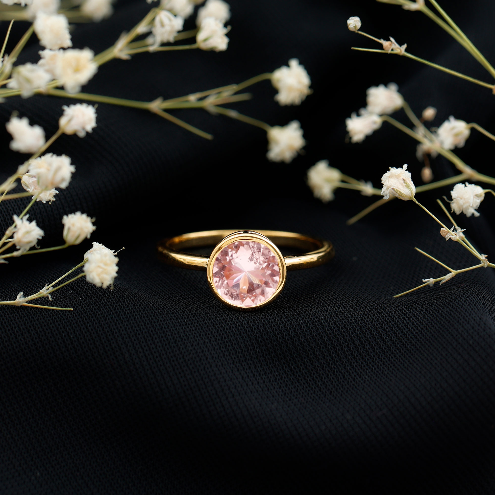 thumbnail video image 2 of Rosec Jewels Peach Morganite Solitaire Ring (7 mm Round, 1.25 CT, AAA Quality) - October Birthstone, 14K Yellow Gold, US 6.50, 2 of 9