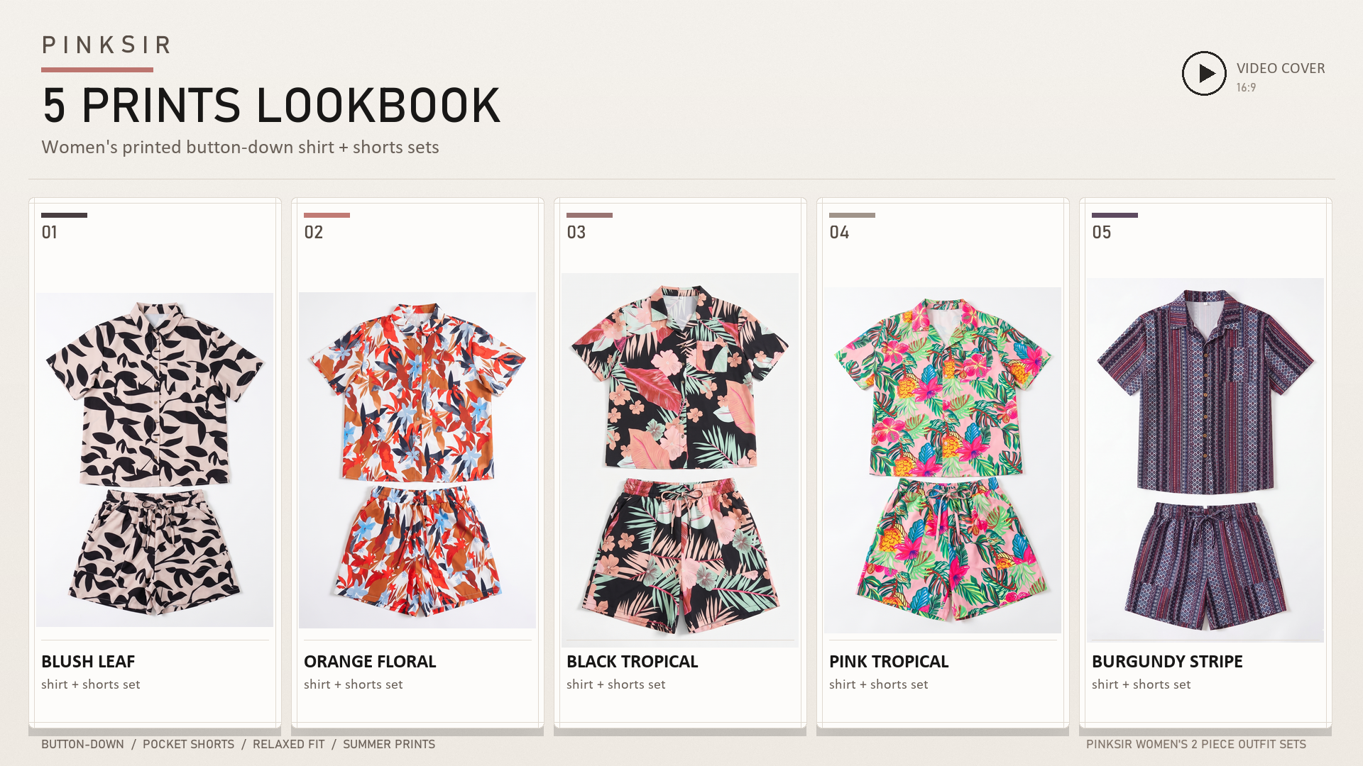 thumbnail video image 2 of PINKSIR 2 Piece Outfits for Women Hawaiian Tropical Print Button Down Shirt and Shorts Summer Beach Vacation Sets Resort Wear, 2 of 10
