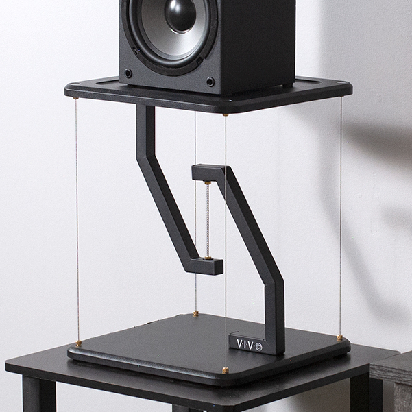 thumbnail video image 2 of VIVO Universal Black 12" Tensegrity Speaker Stand, Floating Tabletop Platform, 2 of 9