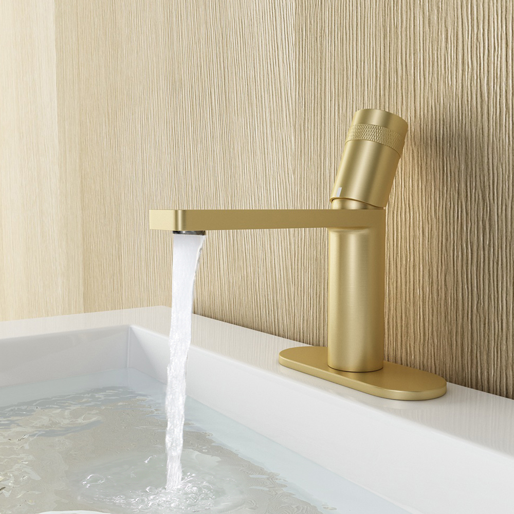 thumbnail video image 2 of EZANDA Single-Hole Single-handle Bathroom Faucet with Drain Assembly，Brushed Gold, 2 of 9