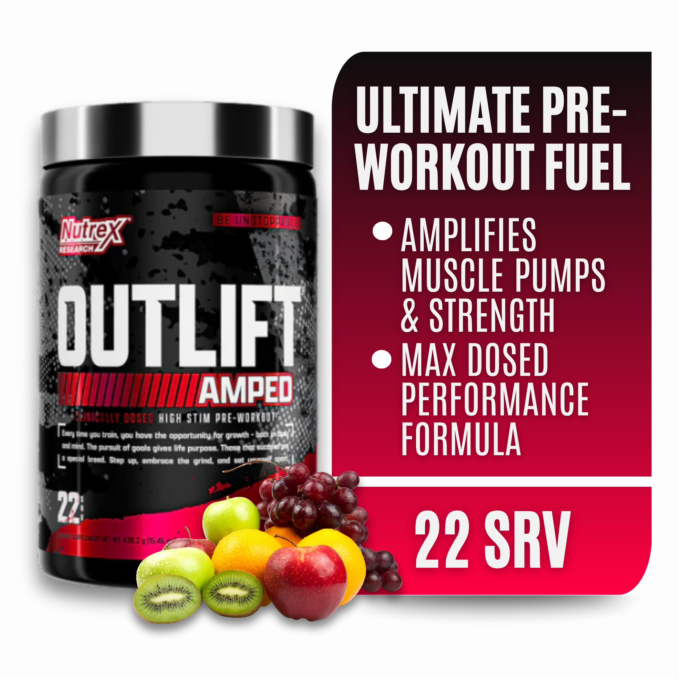 thumbnail video image 2 of OUTLIFT Amped Max Dosed HIGH STIM Pre Workout Powder, 6G Citrulline, 3.2G Beta Alanine, Alpha GPC, CognatiQ, Extreme Energy, Massive Pumps, Strength, Electrolytes, Nootropics, Fruit Punch, 22 Servings, 2 of 10