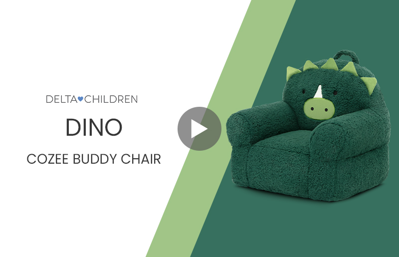 thumbnail video image 2 of Delta Children Dinosaur Cozee Buddy Chair, Green, 2 of 12
