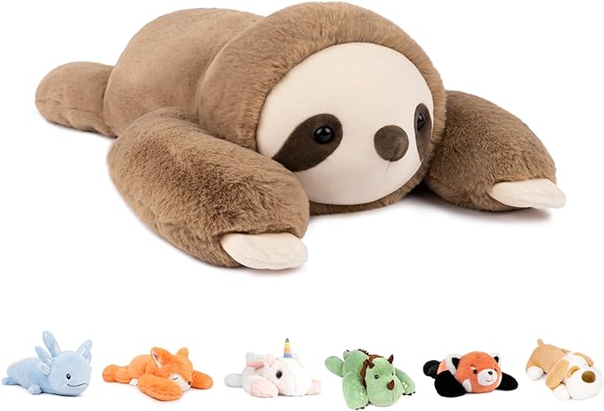 thumbnail video image 2 of Niuniu Daddy Weighted Sloth Stuffed Animal Toy -20-Inch Large Plush Toy, 3.3-Pound Weighted Plushie Pillows with Soft Faux Fur, Gift for Kids, Adults & Girls, 2 of 13