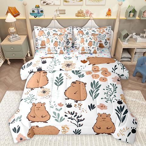 thumbnail video image 2 of Homewish Kawaii Sloth 7-Piece Twin Bedding Sets,Rustic Flower Bedding Comforter Set,Red Loves Pattern Sheet Sets For Girls Boys,Breathable Home Decor Reversible, 2 of 9