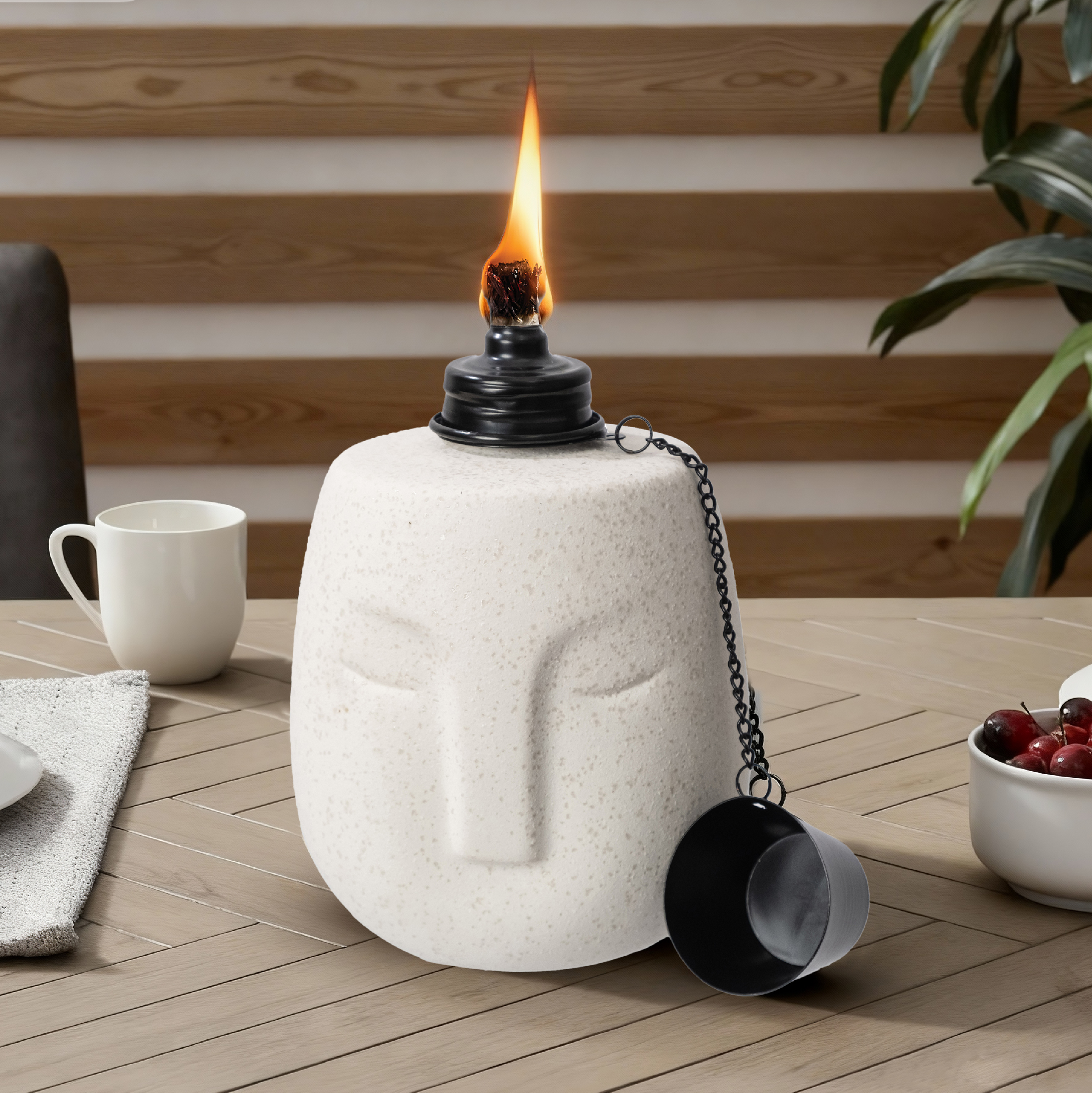 Better Homes & Gardens Ceramic Ecru Face Citronella Tabletop Torch