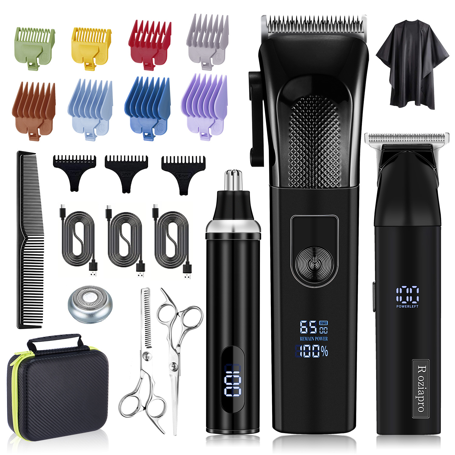 thumbnail video image 2 of Rechargeable Barber Clippers Nose Hair Trimmer Professional Hair Cutting Kit Cordless Beard Trimmer, 2 of 9