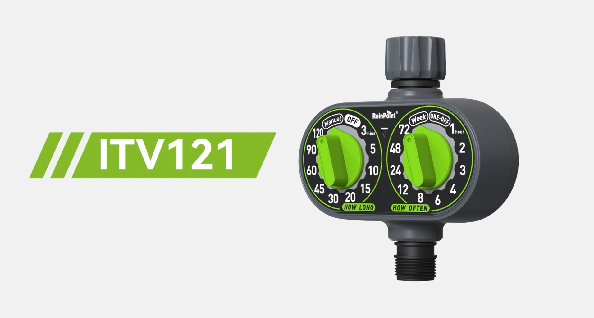 thumbnail video image 2 of RainPoint Automatic 2 Dial Programmable Hose Sprinkler Timer, Weatherproof Outdoor Water Timer for Garden Lawn, Watering Controller, 2 of 10
